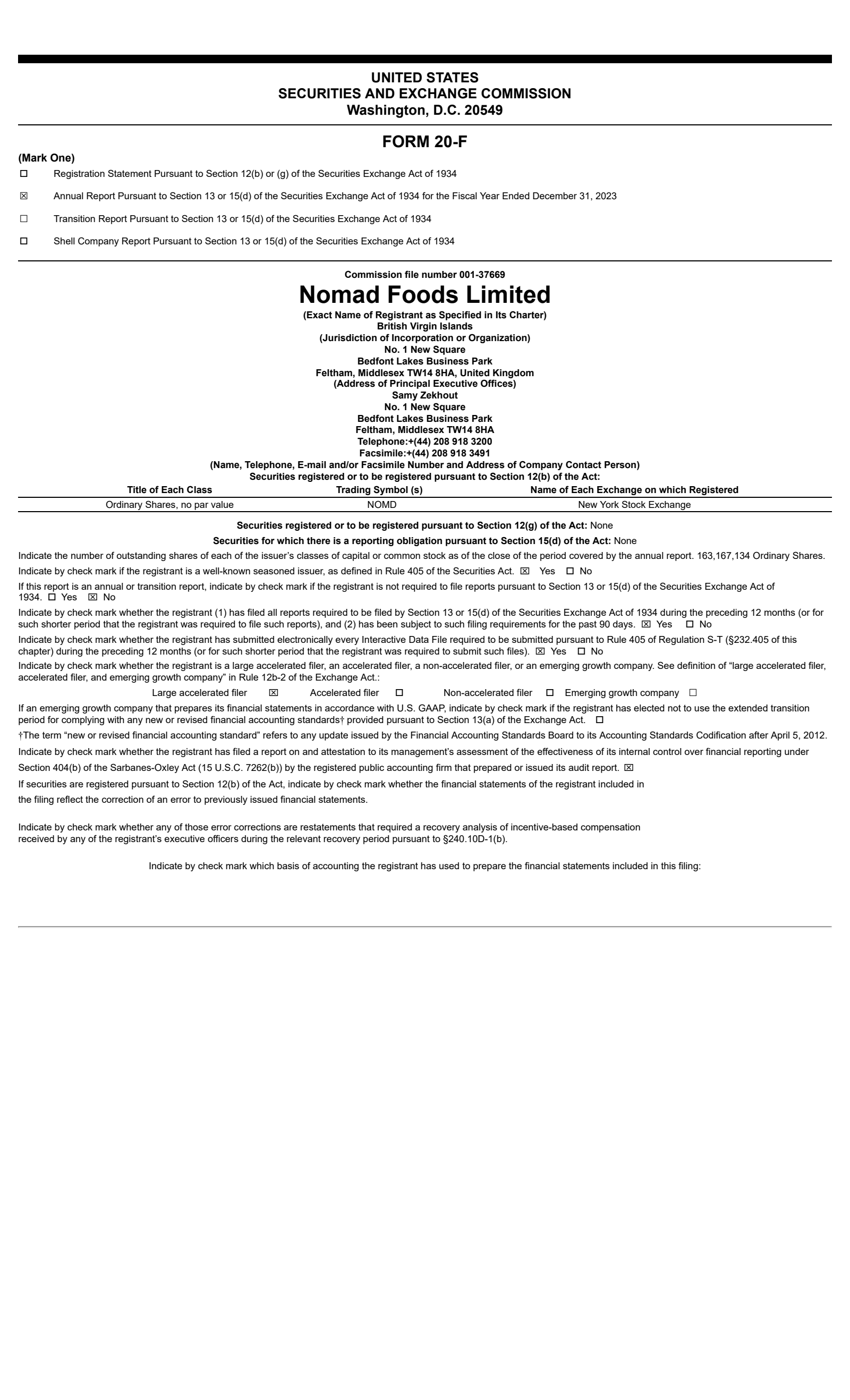 Nomad Foods' Q4 2023 Annual Report
