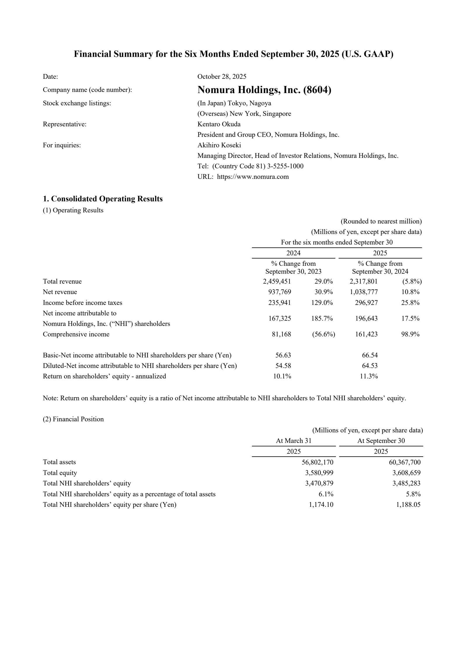 Nomura's Q2 2026 Interim Report