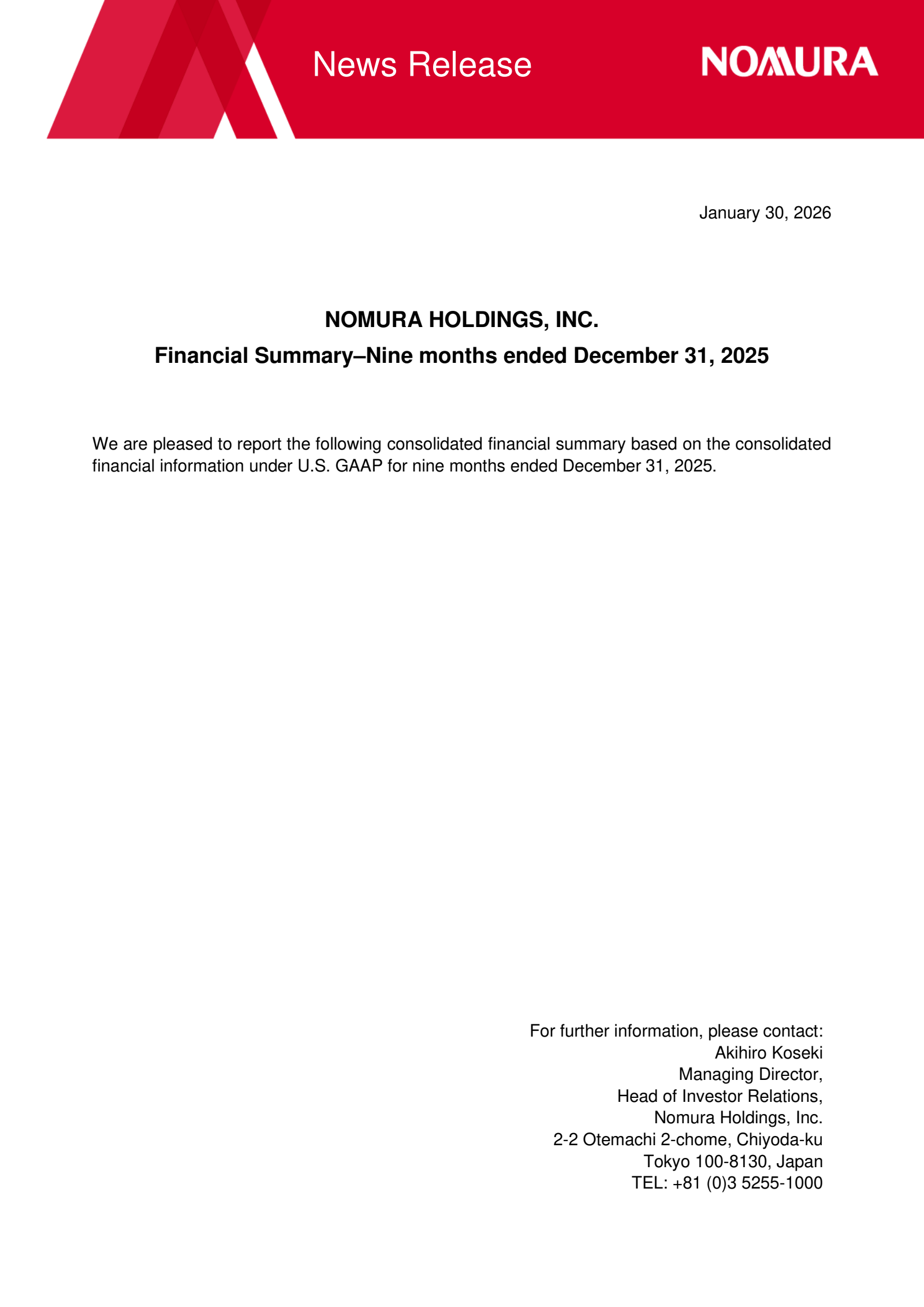 Nomura's Q3 2026 Interim report