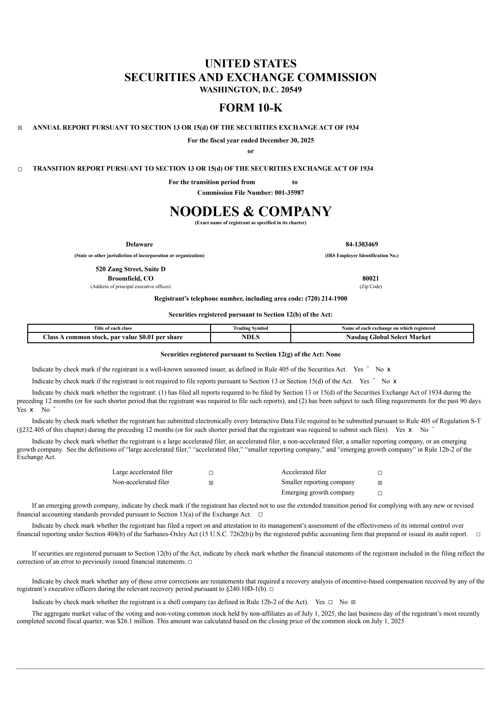 Noodles & Company's Q4 2025 Annual report