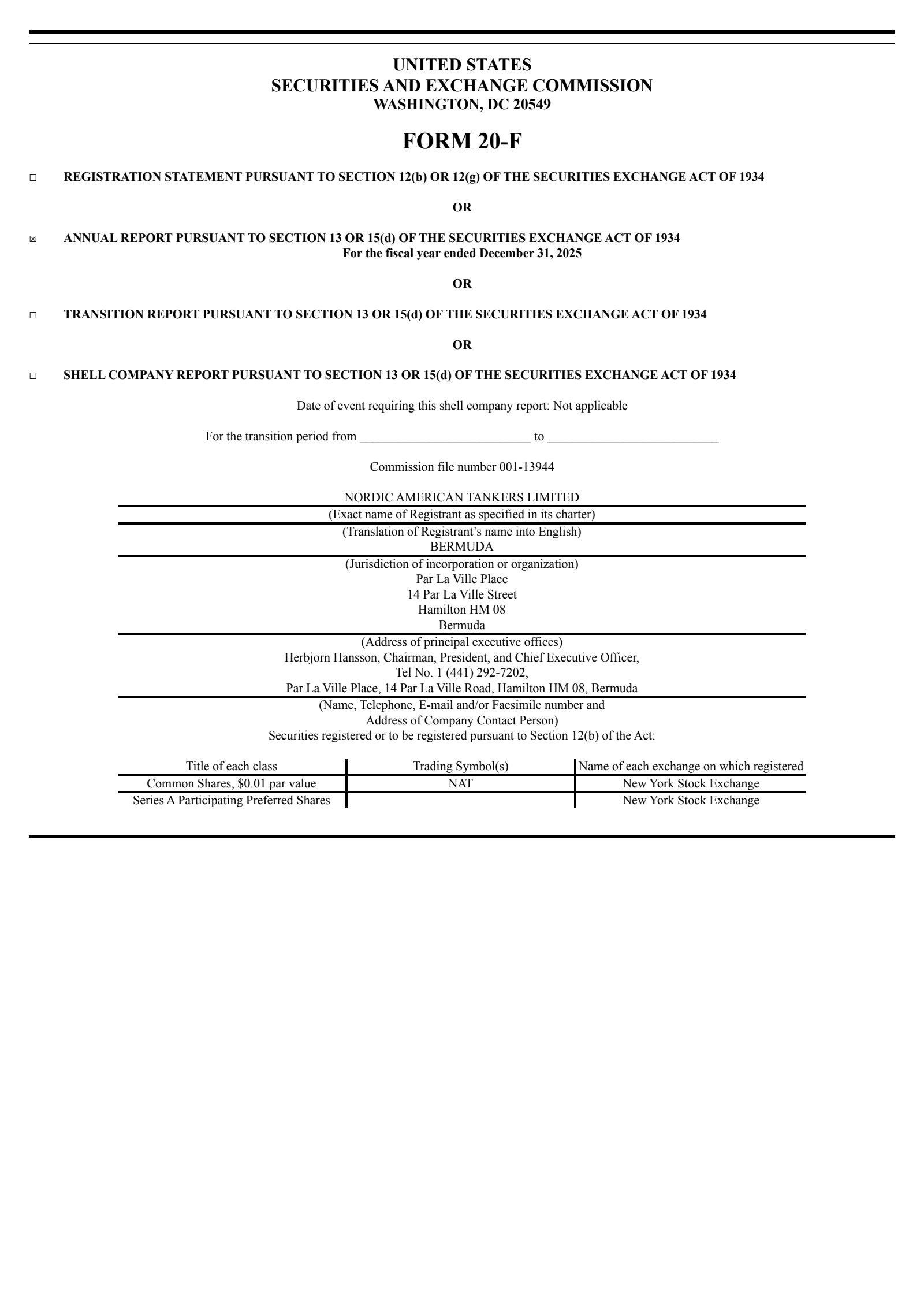 Nordic American Tankers' Q4 2025 Annual report