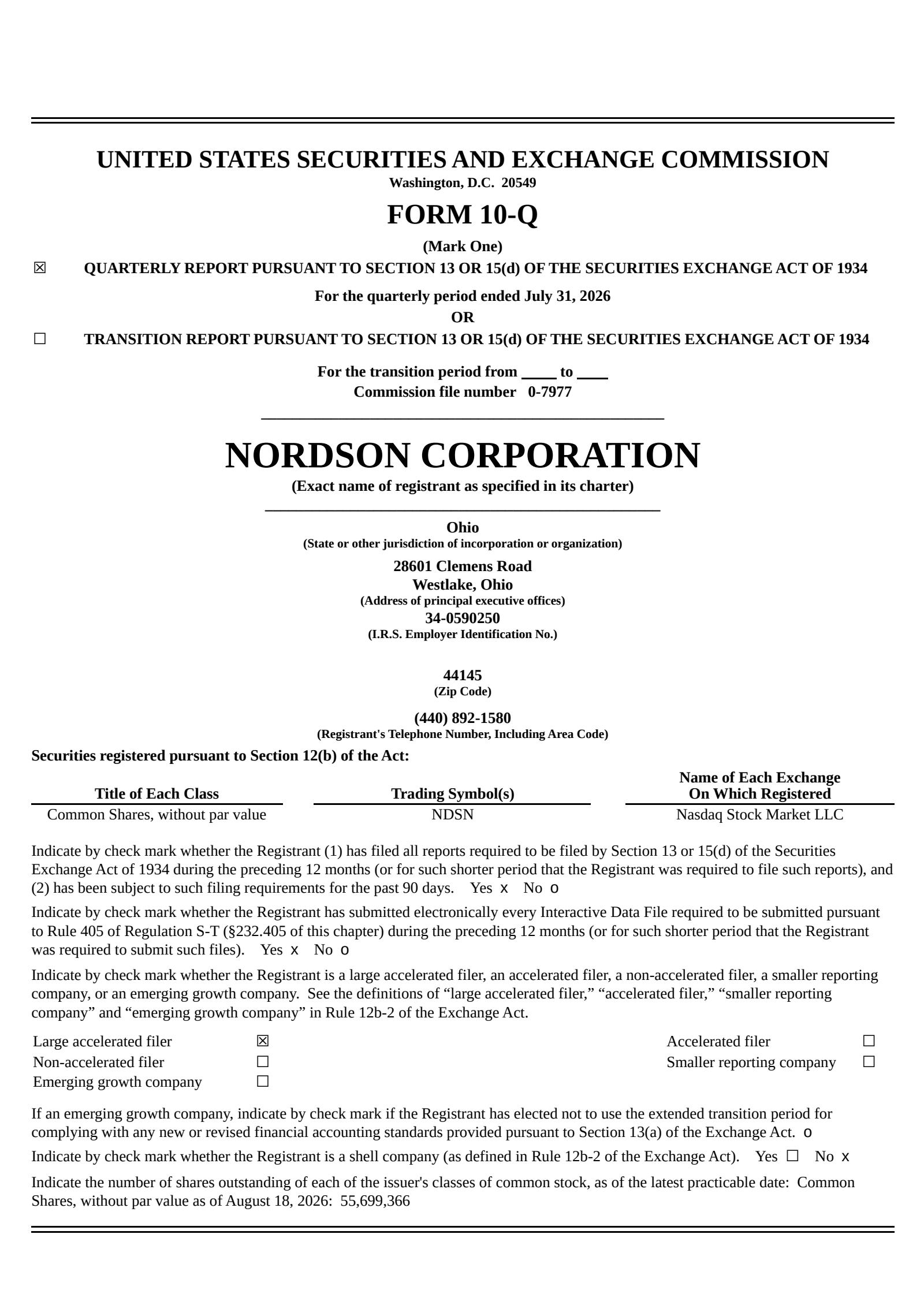 Nordson's Q3 2026 Quarterly report