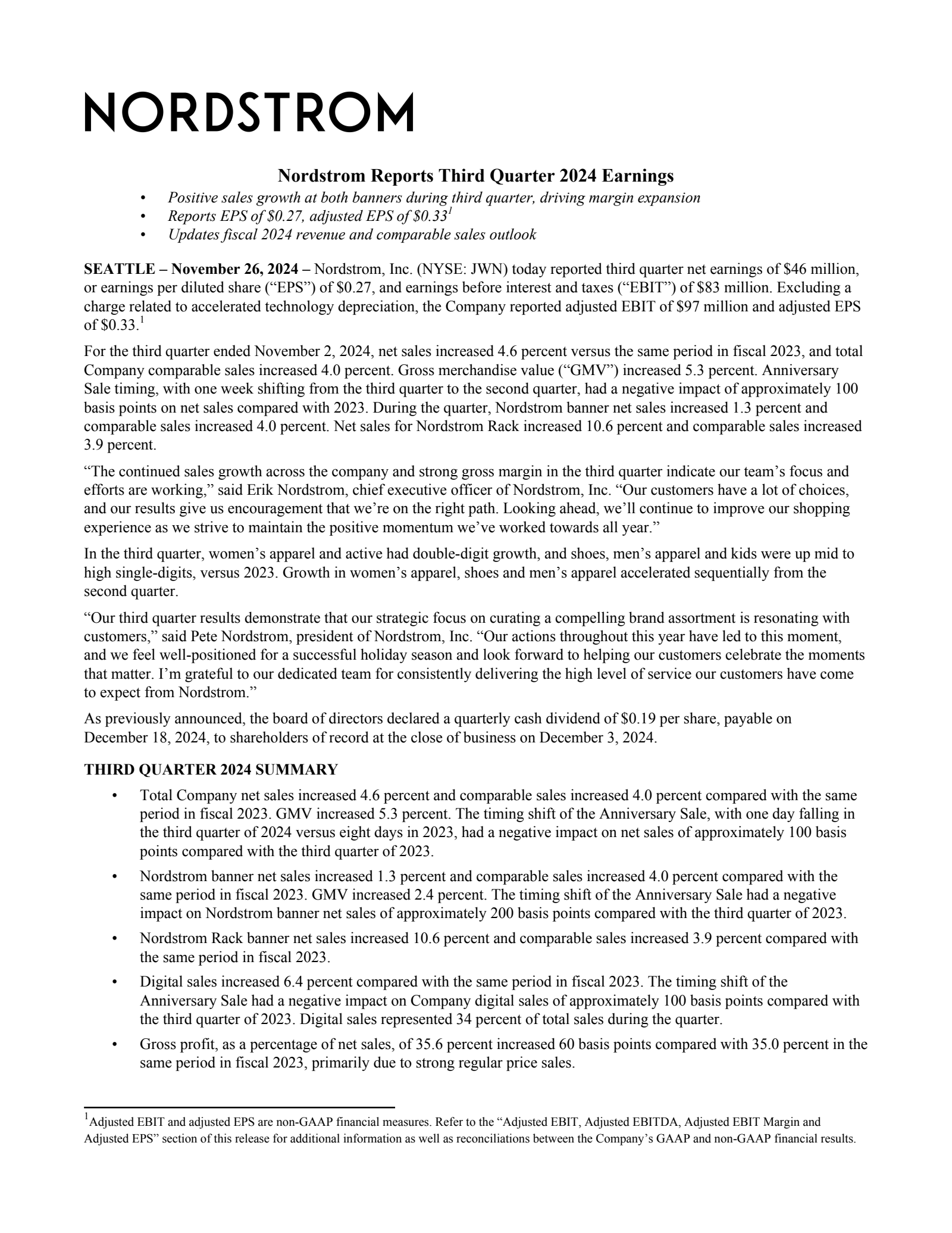 Nordstrom's Q3 2025 Press Release