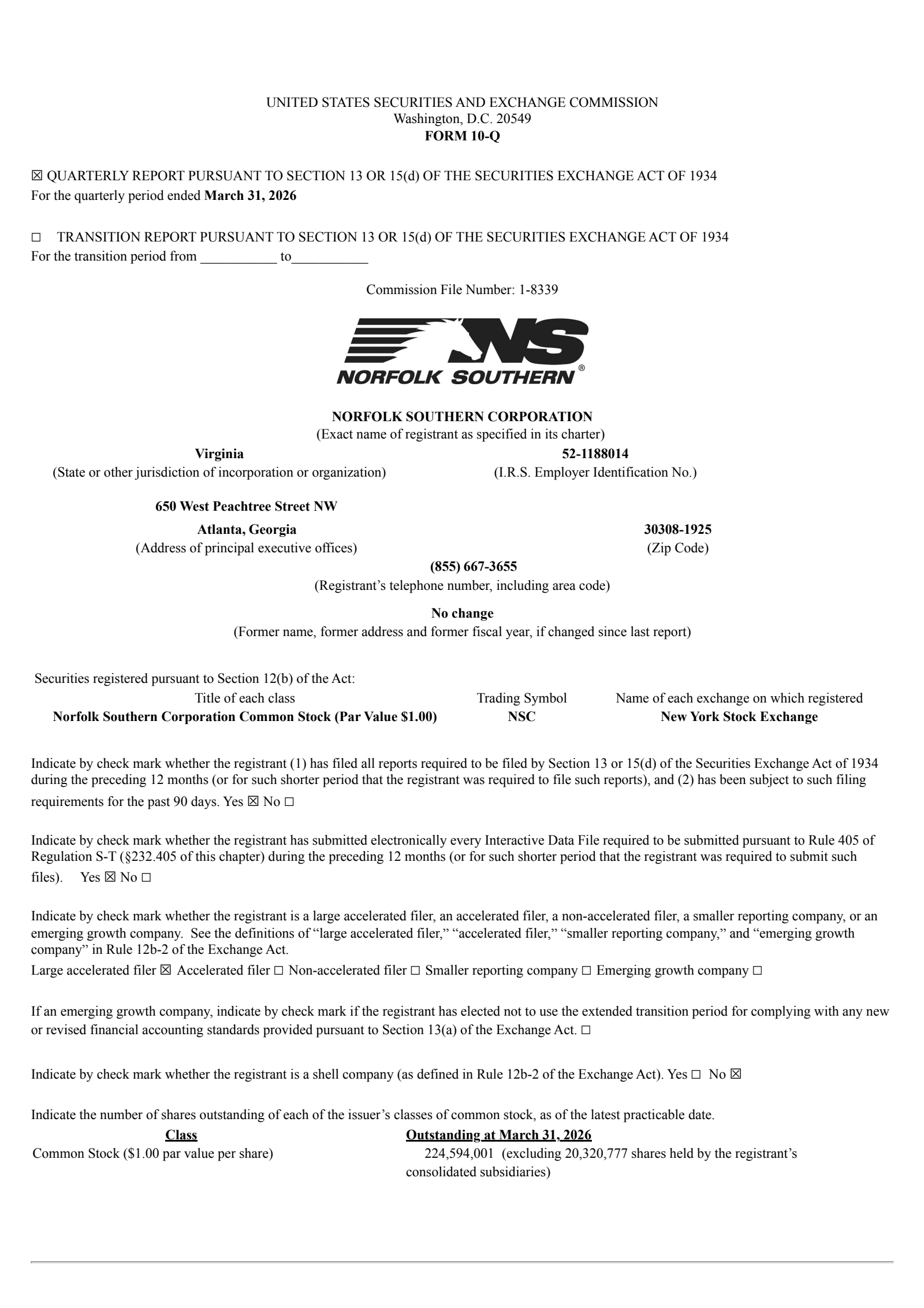 Norfolk Southern's Q1 2026 Quarterly report