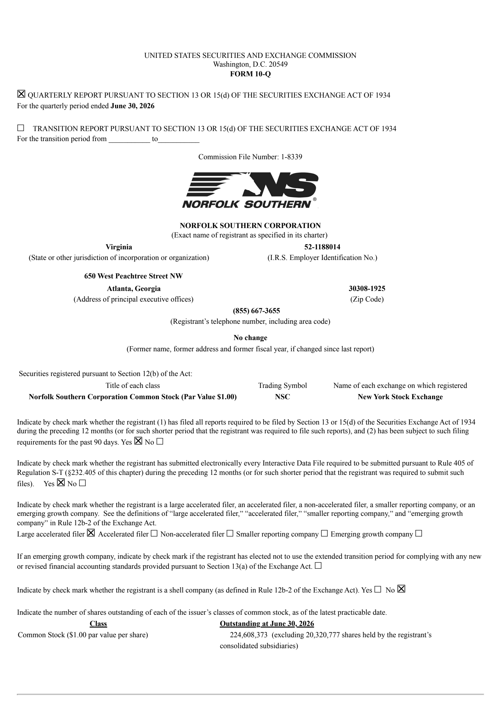 Norfolk Southern's Q2 2026 Quarterly report