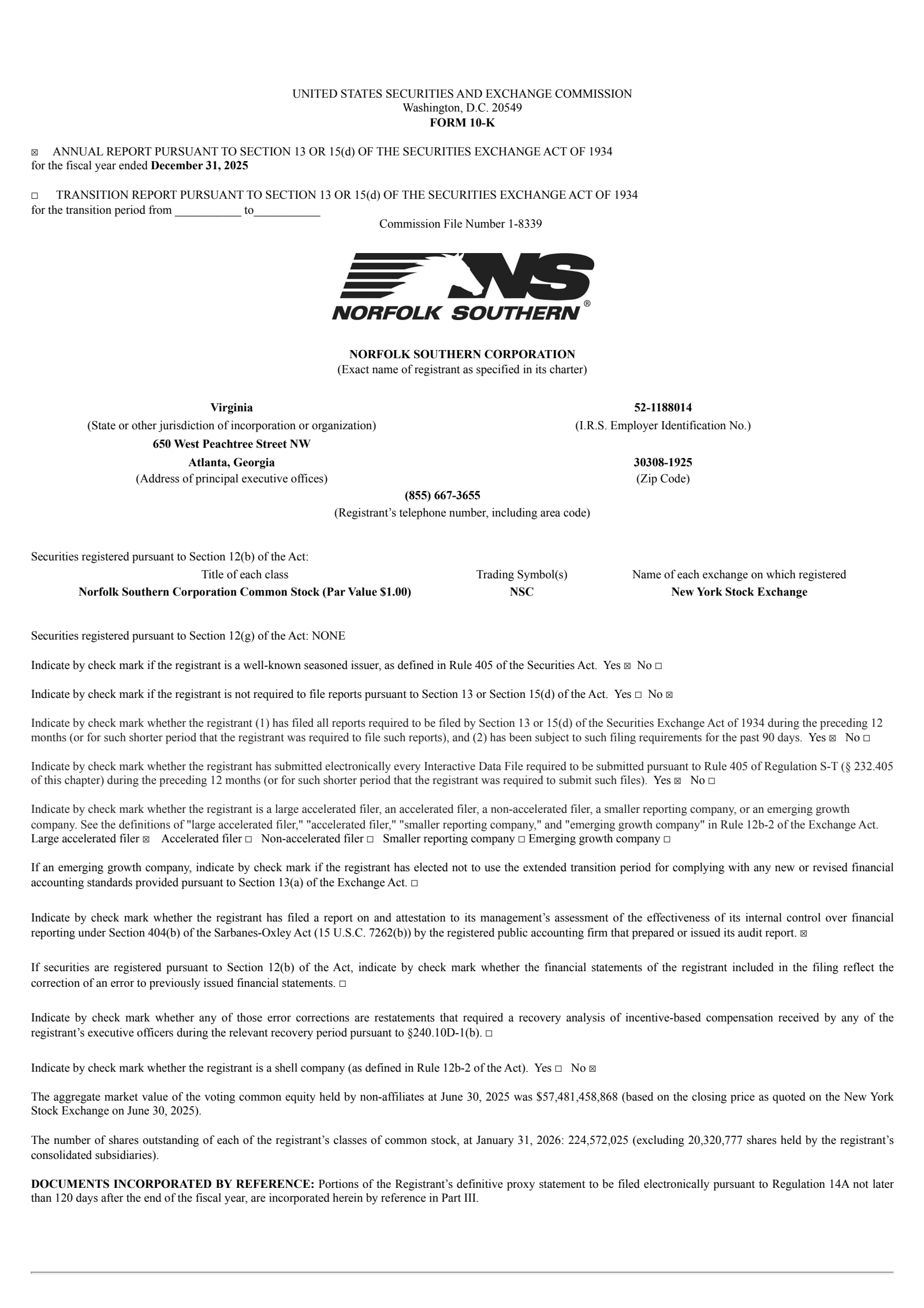 Norfolk Southern's Q4 2025 Annual report