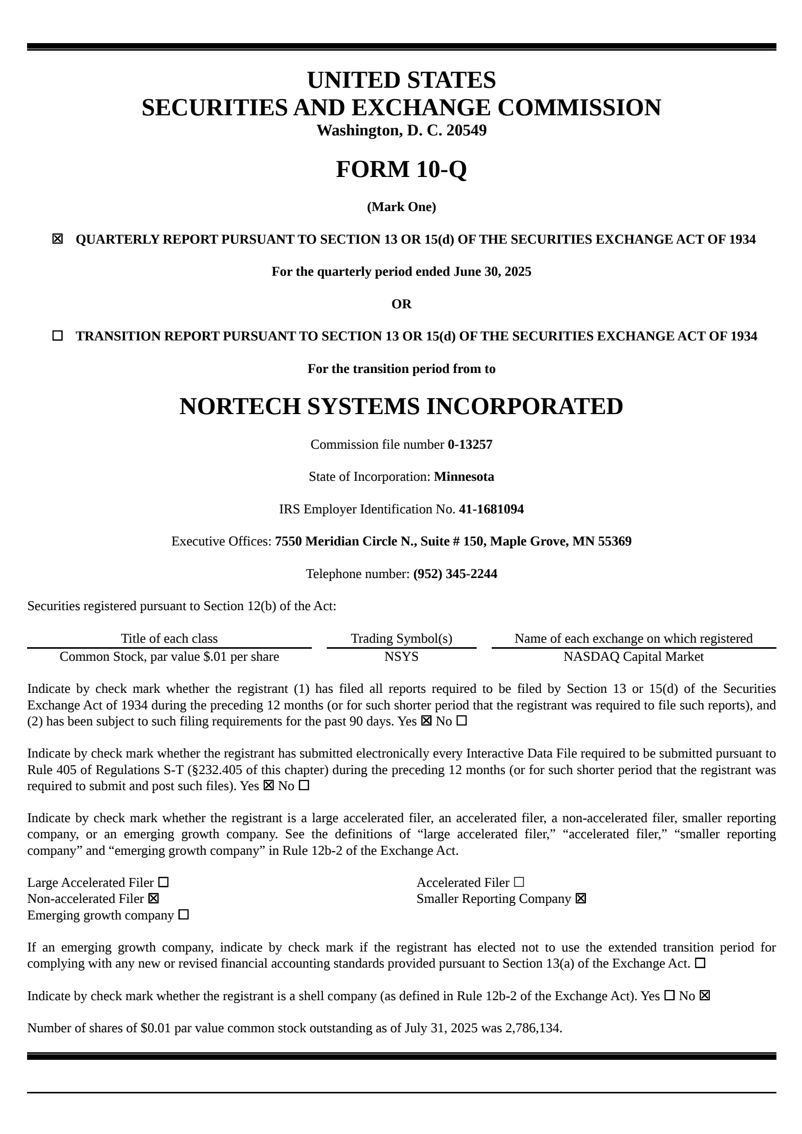 Nortech Systems' Q2 2025 Quarterly report