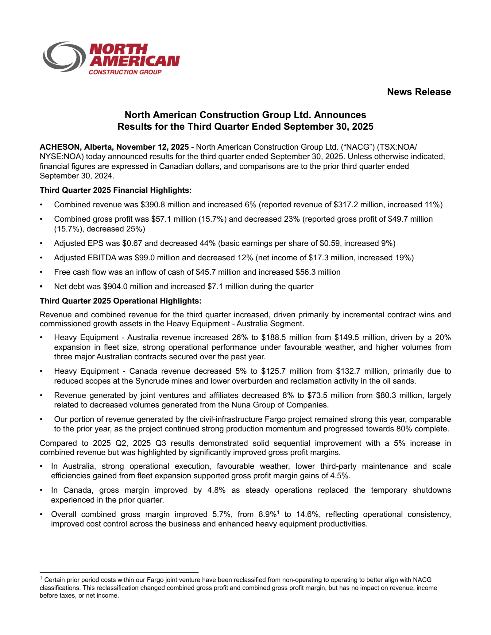 North American Construction Group's Q3 2025 Earnings Release