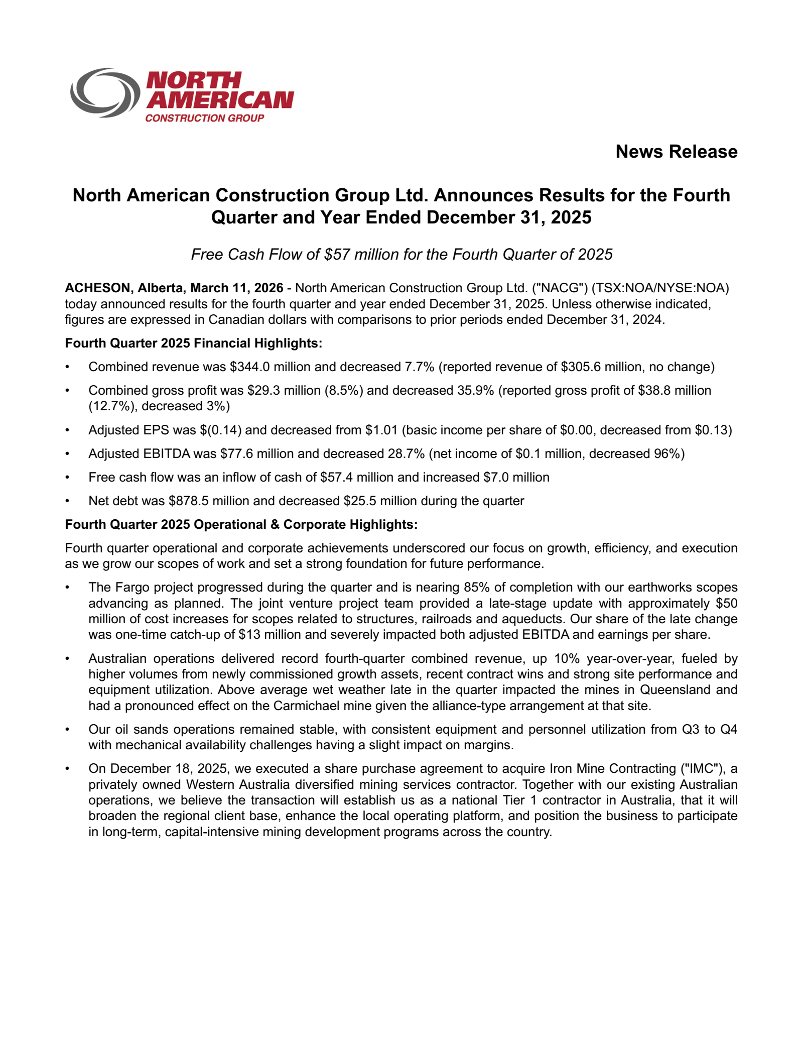 NOA Q4 2025 Earnings Report on 3/11/2026