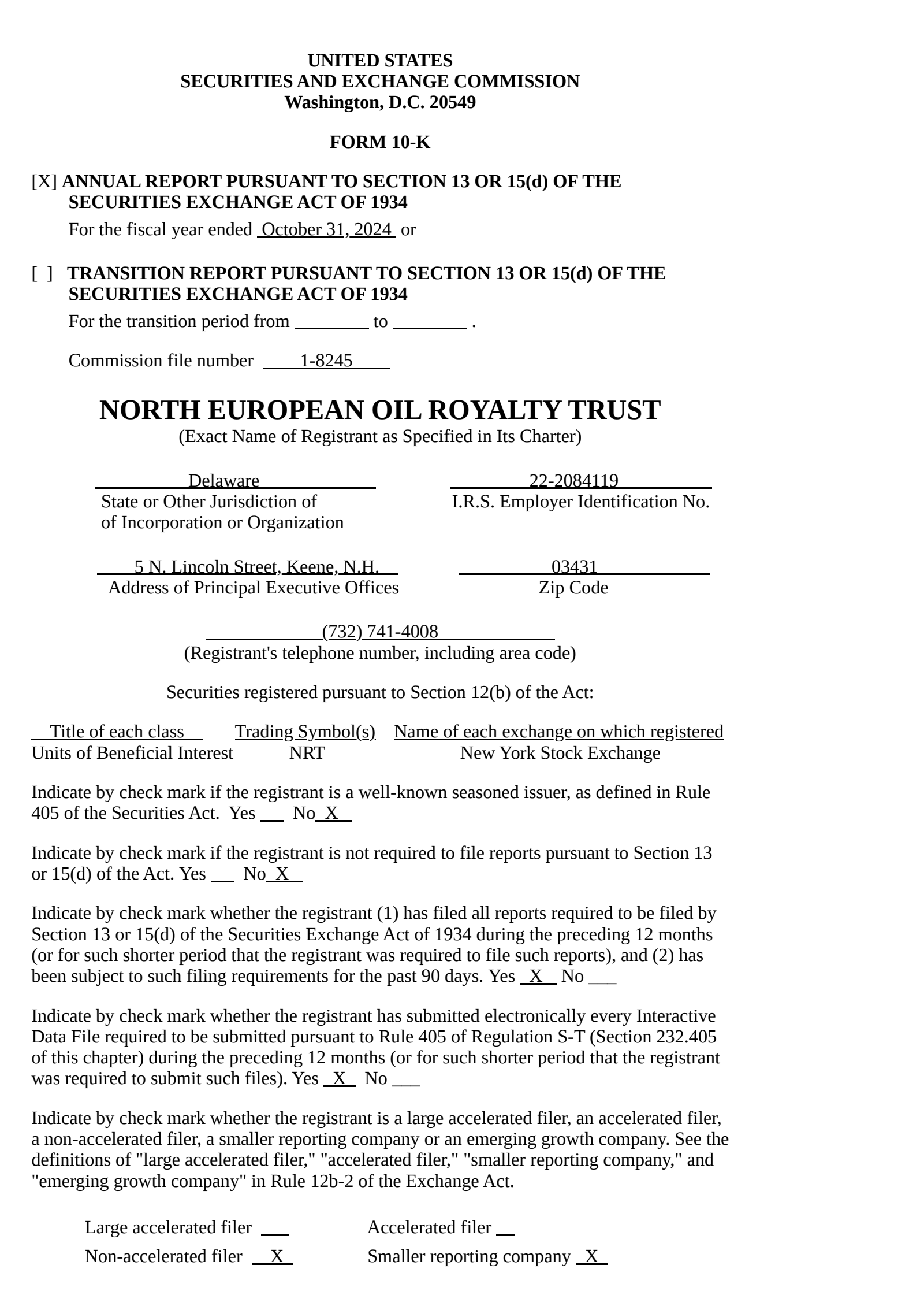 North European Oil Royality Trust's Q4 2024 Annual report