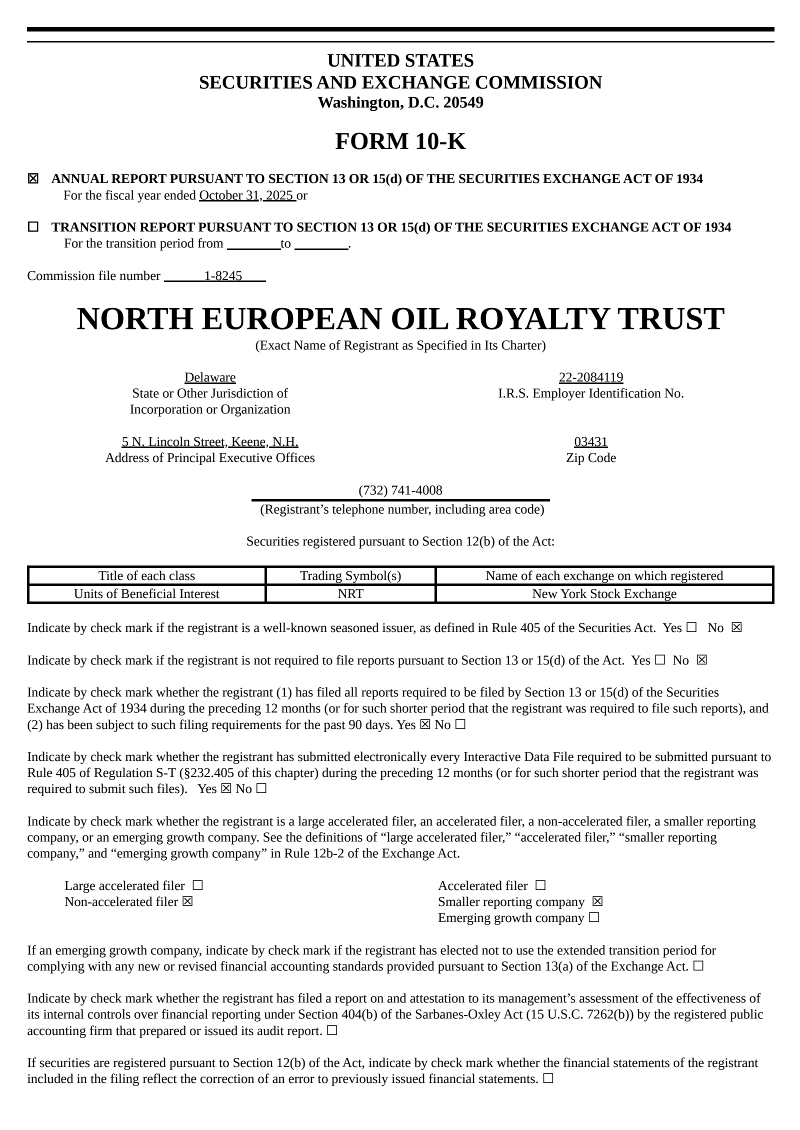 North European Oil Royality Trust's Q4 2025 Annual report