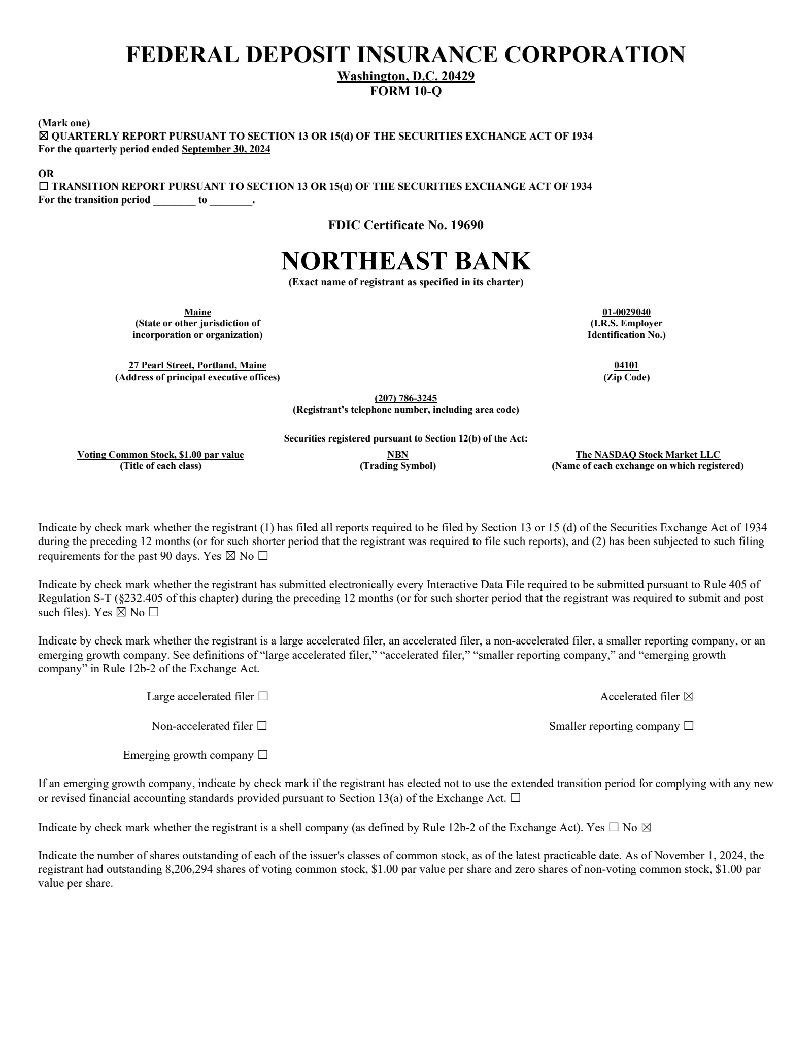 Northeast Bancorp's Q1 2025 Quarterly Report