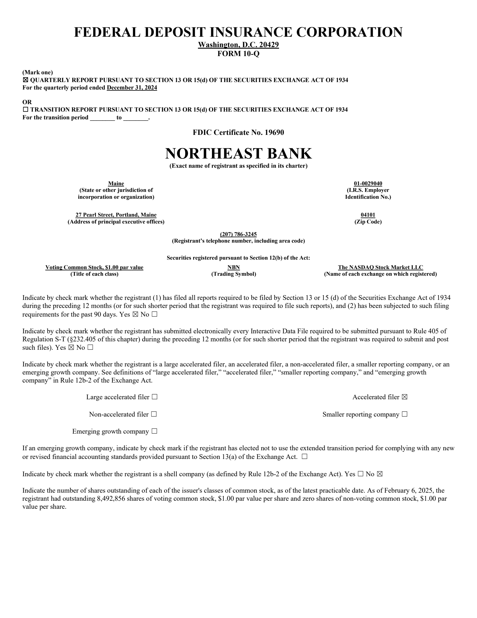 Northeast Bancorp's Q2 2025 Quarterly Report