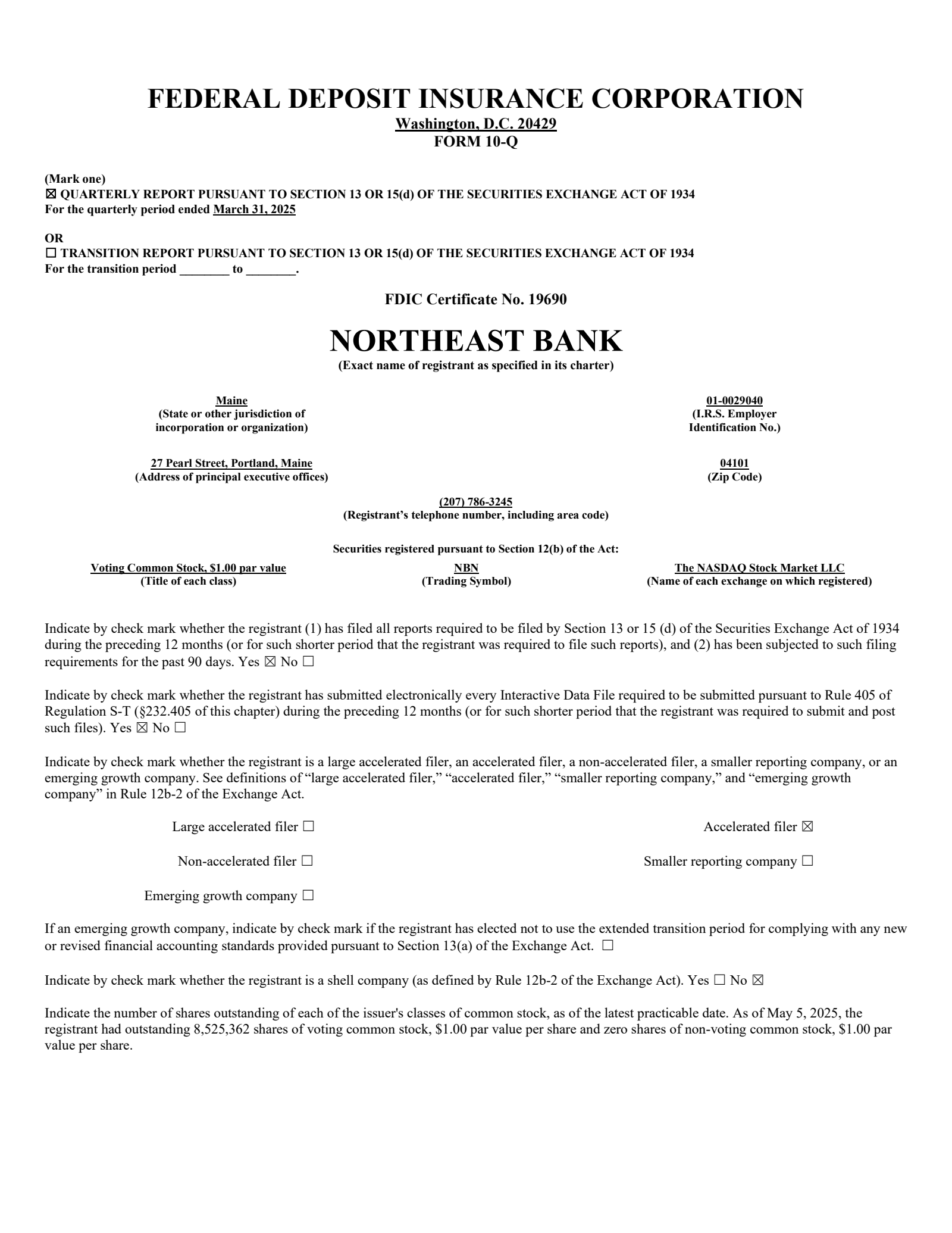 Northeast Bancorp's Q3 2025 Quarterly Report