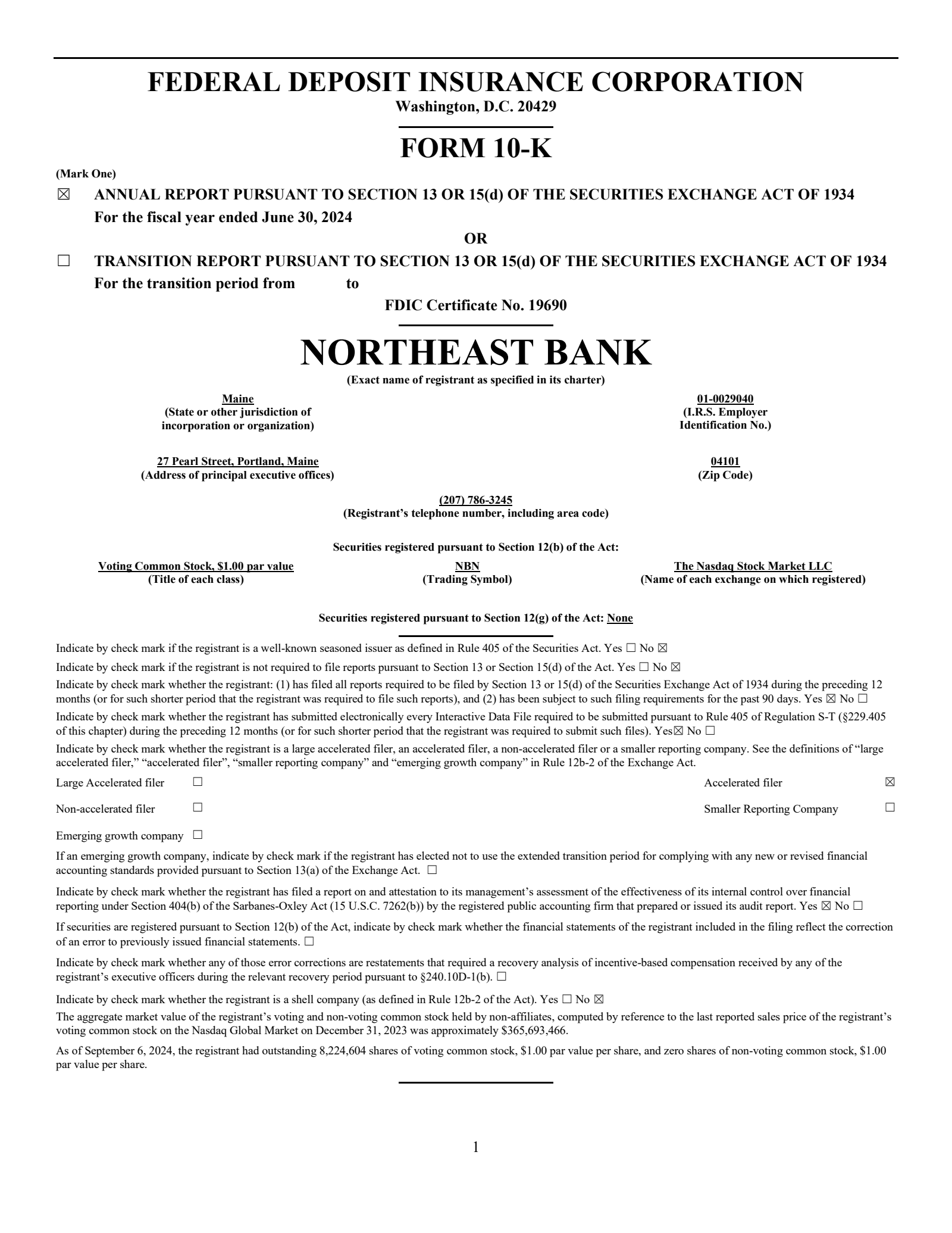 Northeast Bancorp's Q4 2024 Annual Report