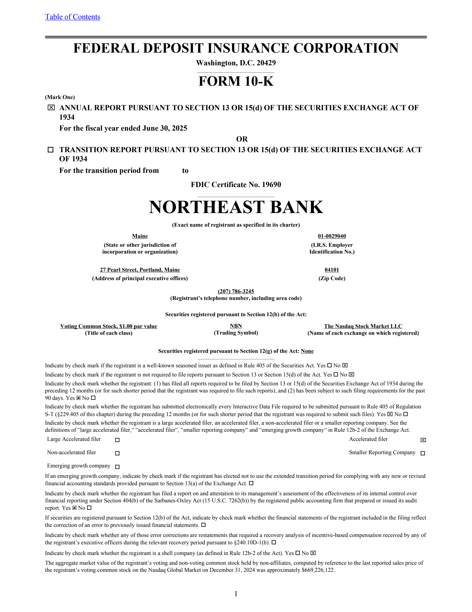 Northeast Bancorp's Q4 2025 Annual Report