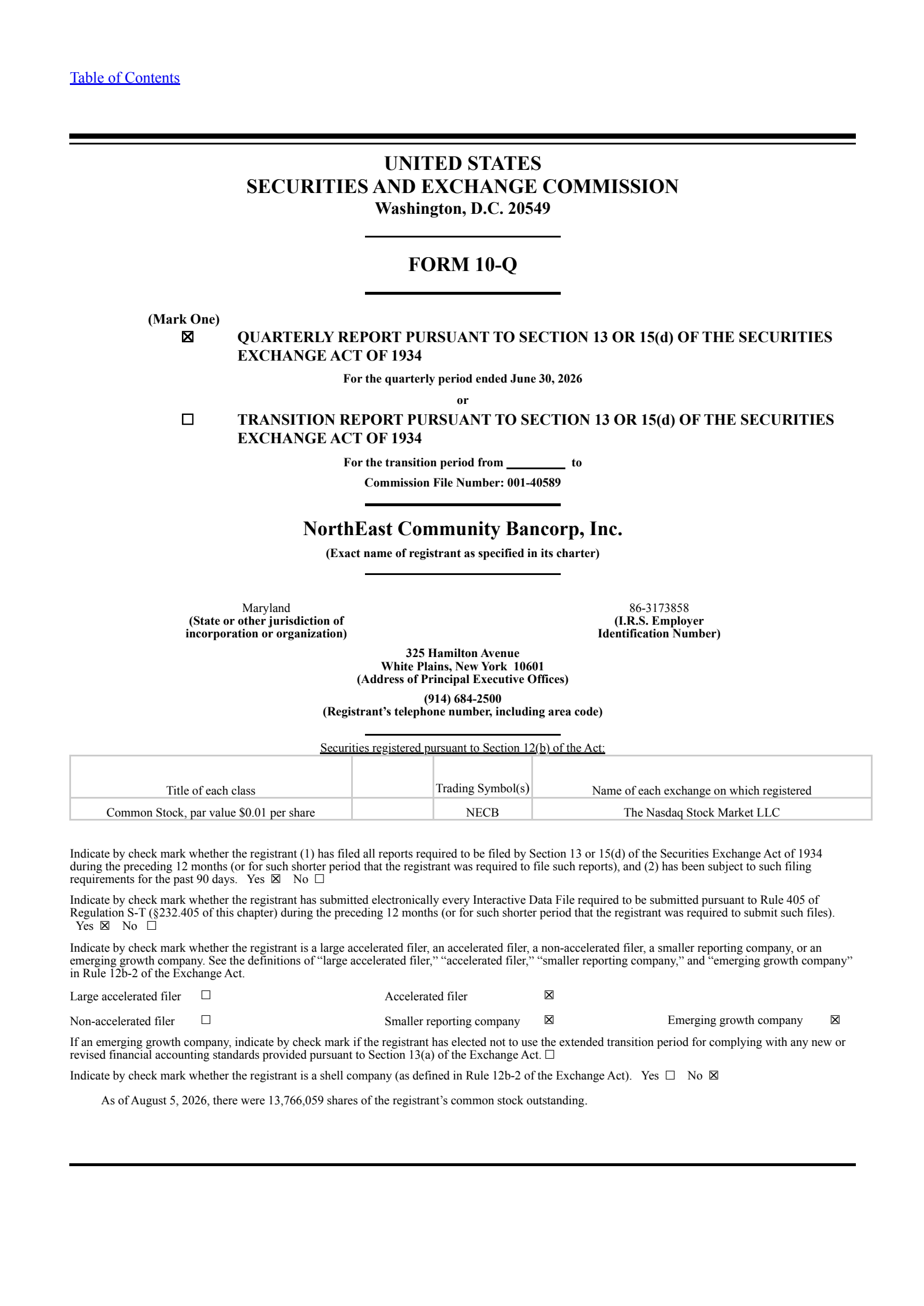 Northeast Community Bancorp's Q2 2026 Quarterly report