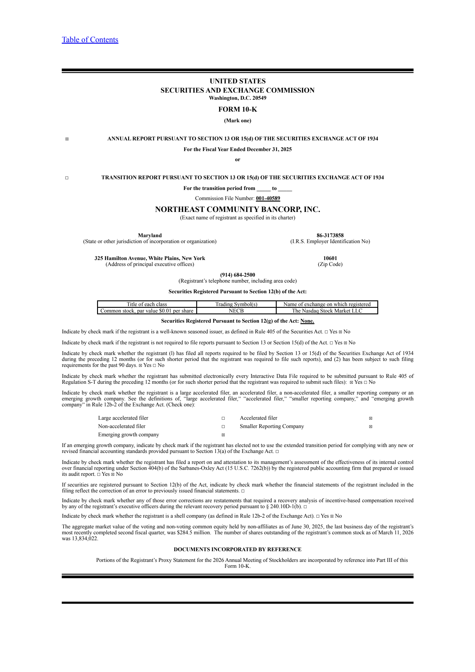 Northeast Community Bancorp's Q4 2025 Annual report