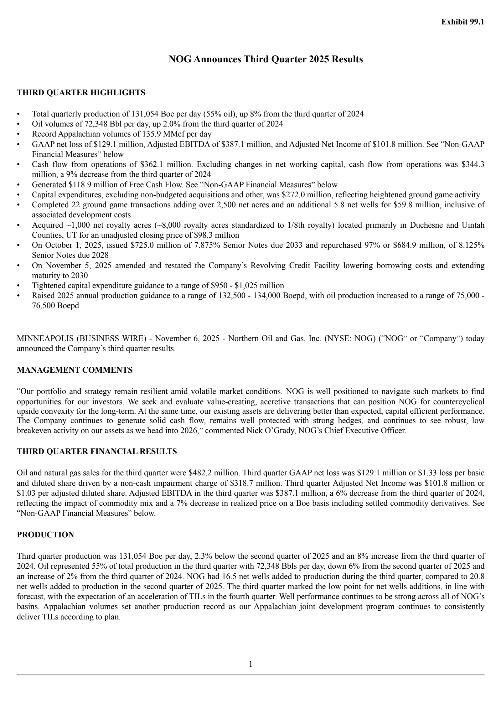 Northern Oil and Gas' Q3 2025 Earnings Release
