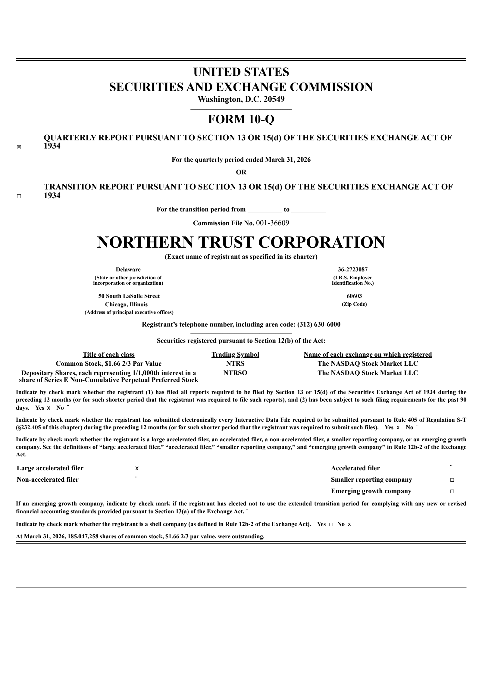 Northern Trust's Q1 2026 Quarterly report