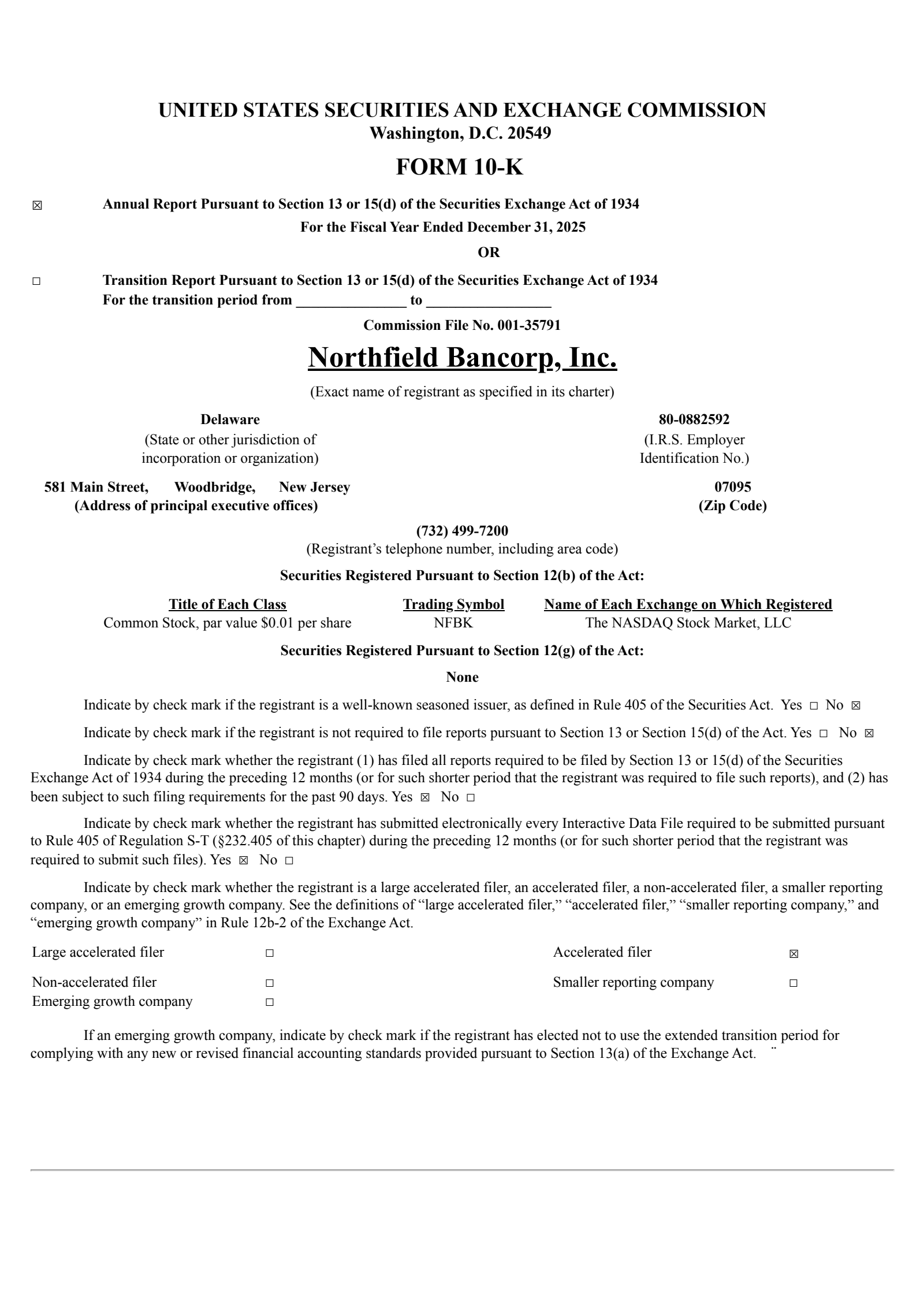 Northfield Bancorp's Q4 2025 Annual report