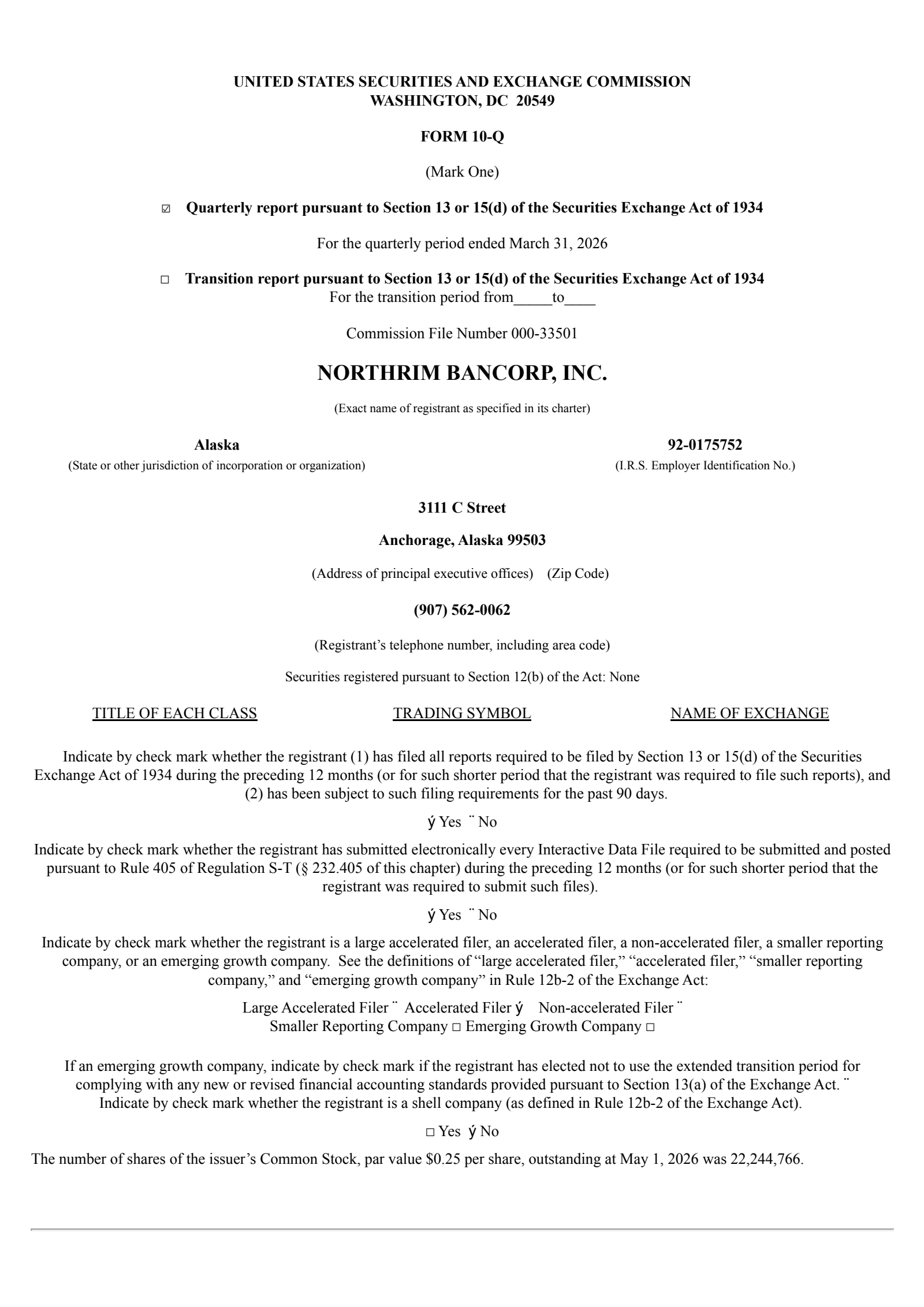 Northrim BanCorp's Q1 2026 Quarterly report