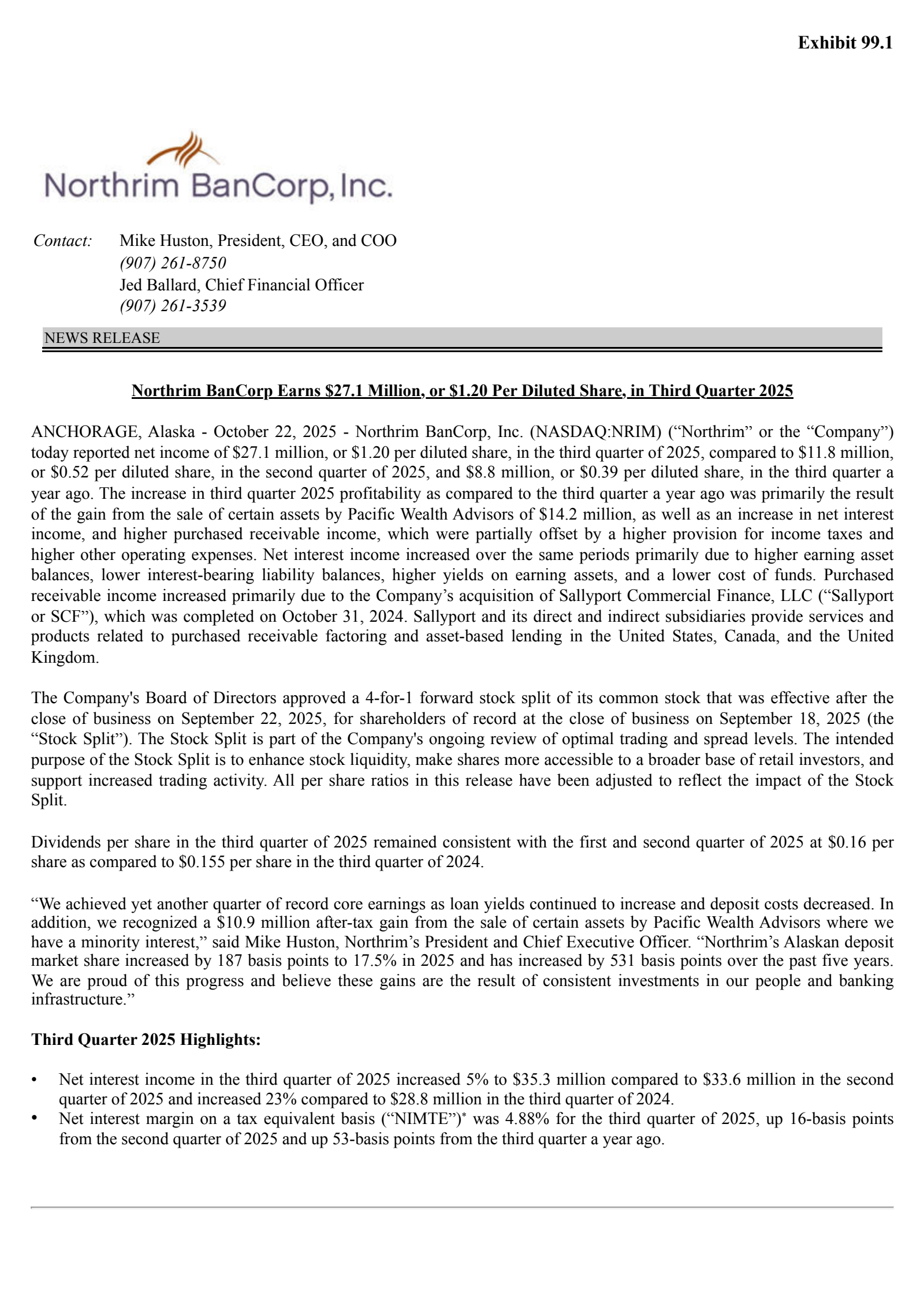 Northrim BanCorp's Q3 2025 Earnings Release