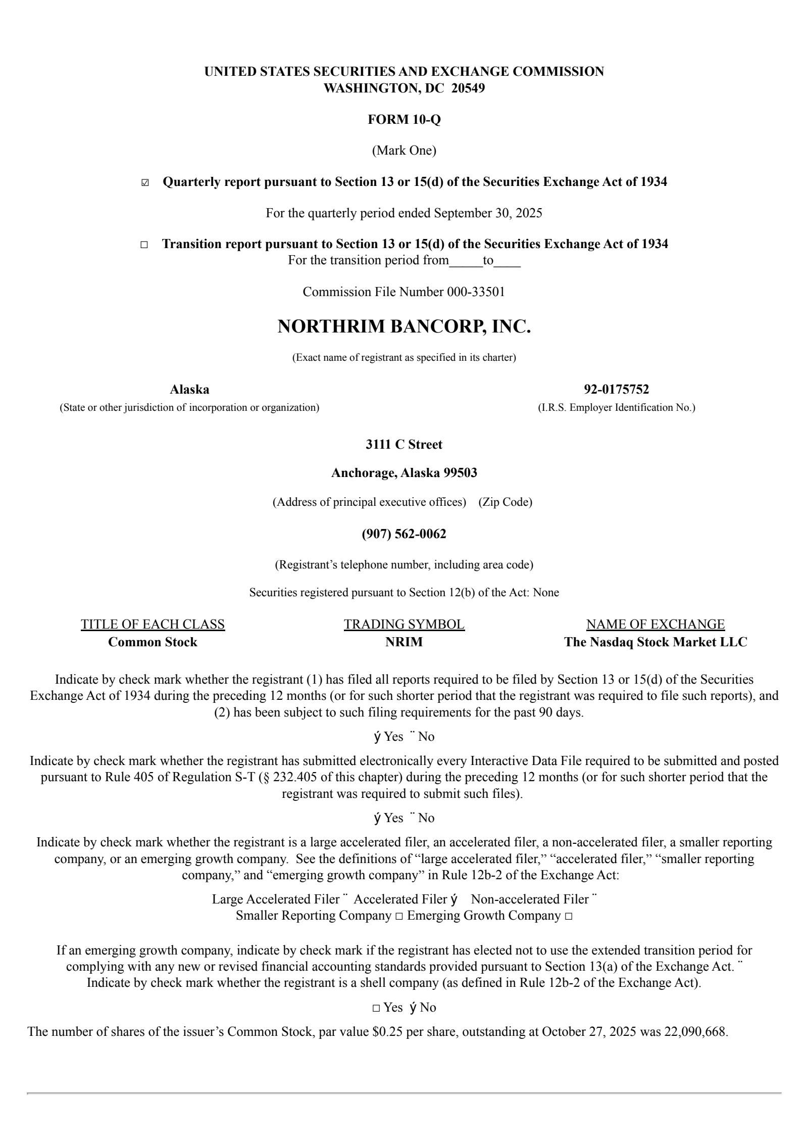 Northrim BanCorp's Q3 2025 Quarterly Report