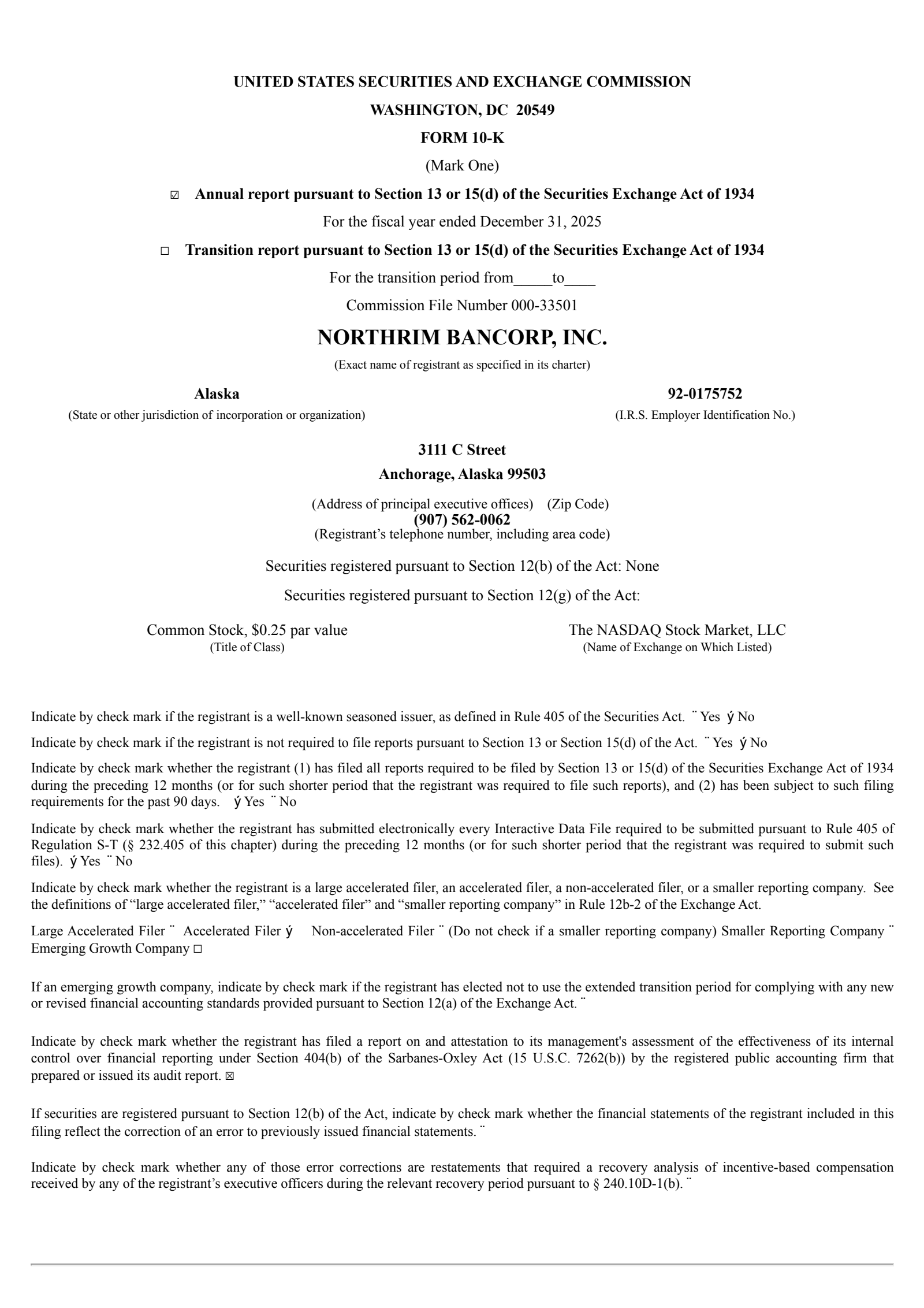 Northrim BanCorp's Q4 2025 Annual report