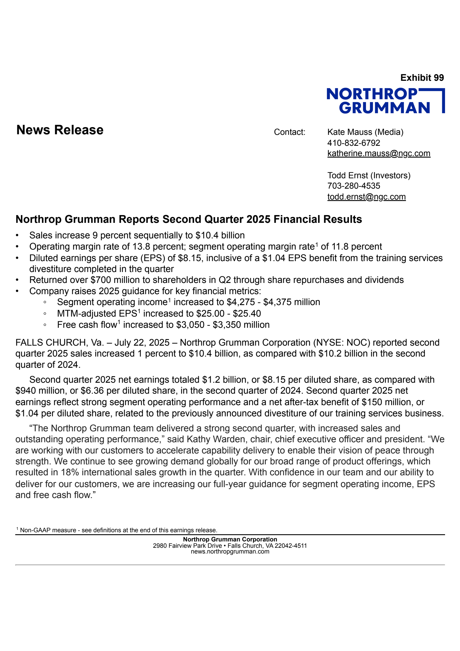 Northrop Grumman's Q2 2025 Press Release