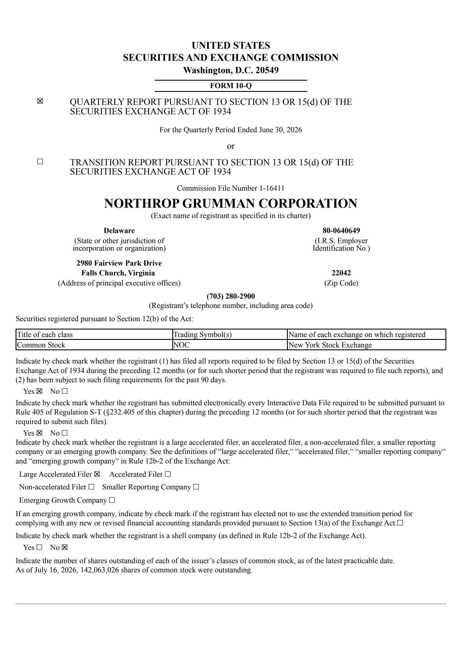 Northrop Grumman's Q2 2026 Quarterly report