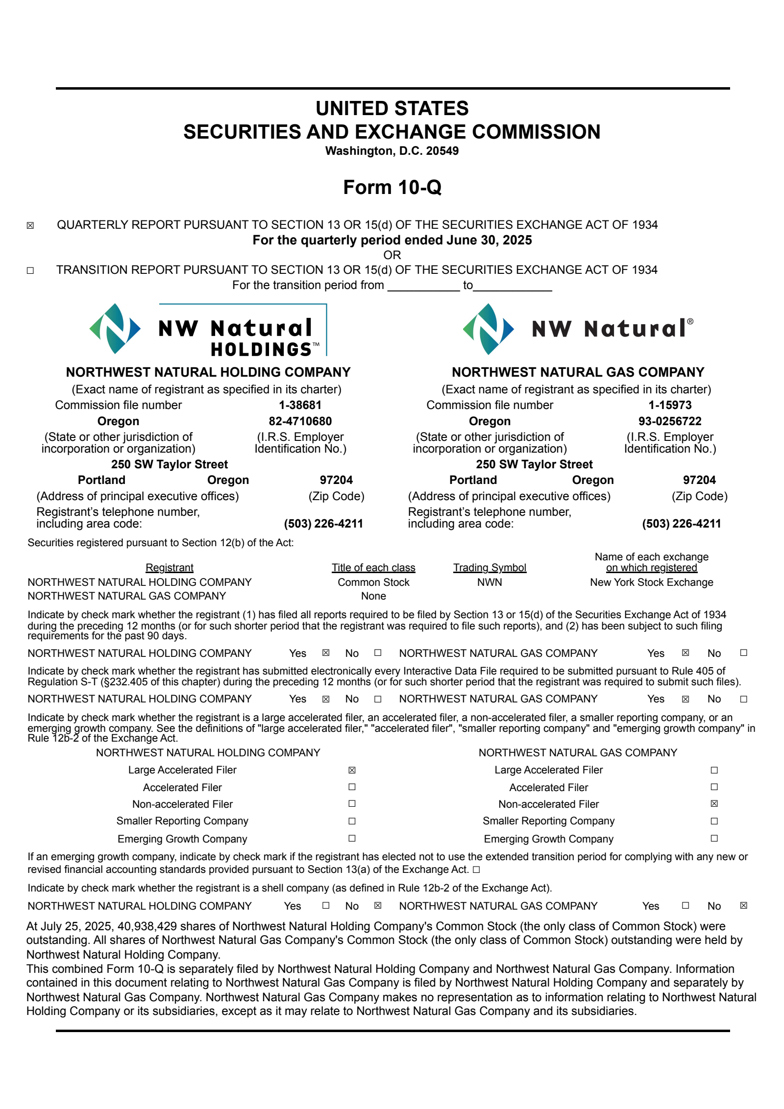 Northwest Natural Gas' Q2 2025 Quarterly report