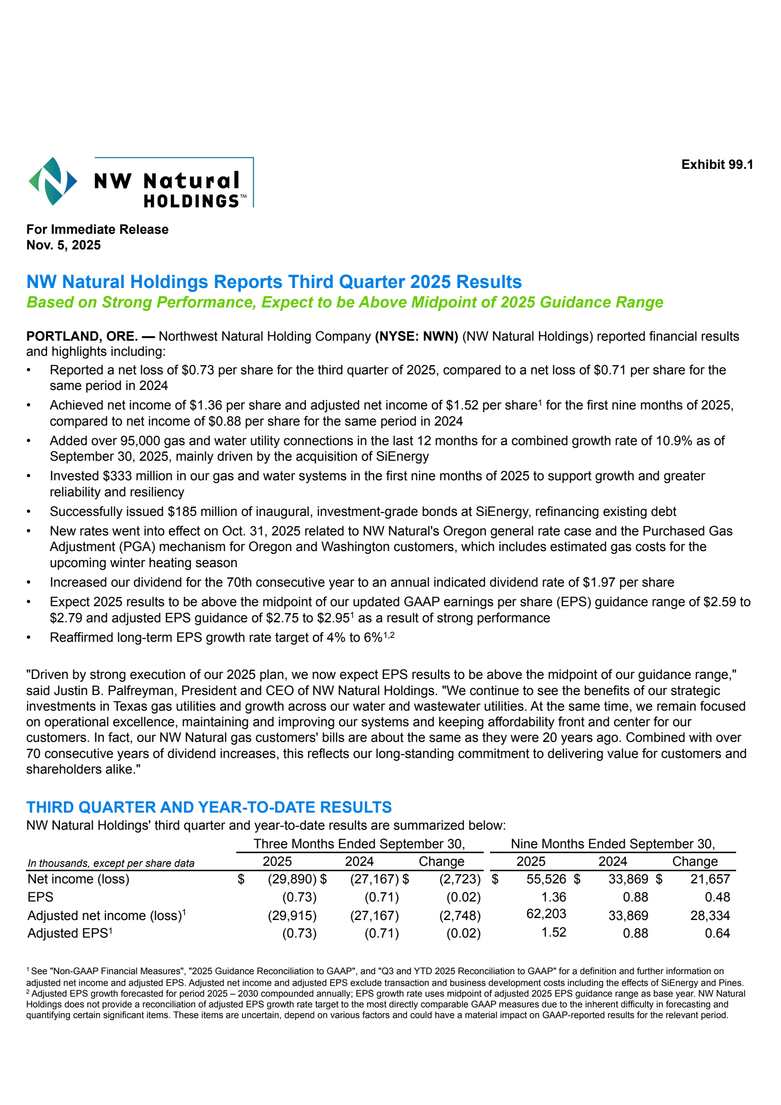Northwest Natural Gas' Q3 2025 Earnings Release