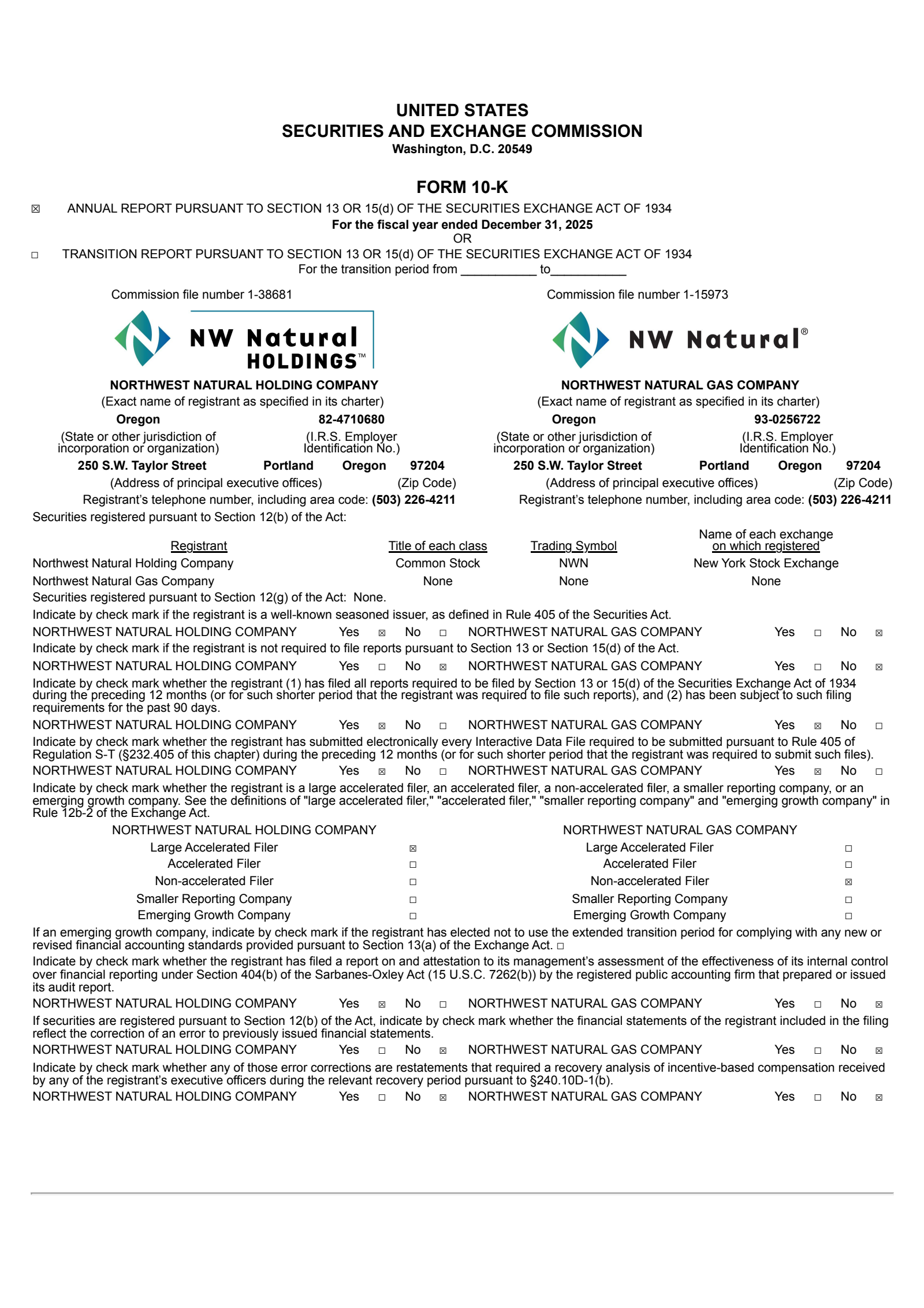 Northwest Natural Gas' Q4 2025 Annual report