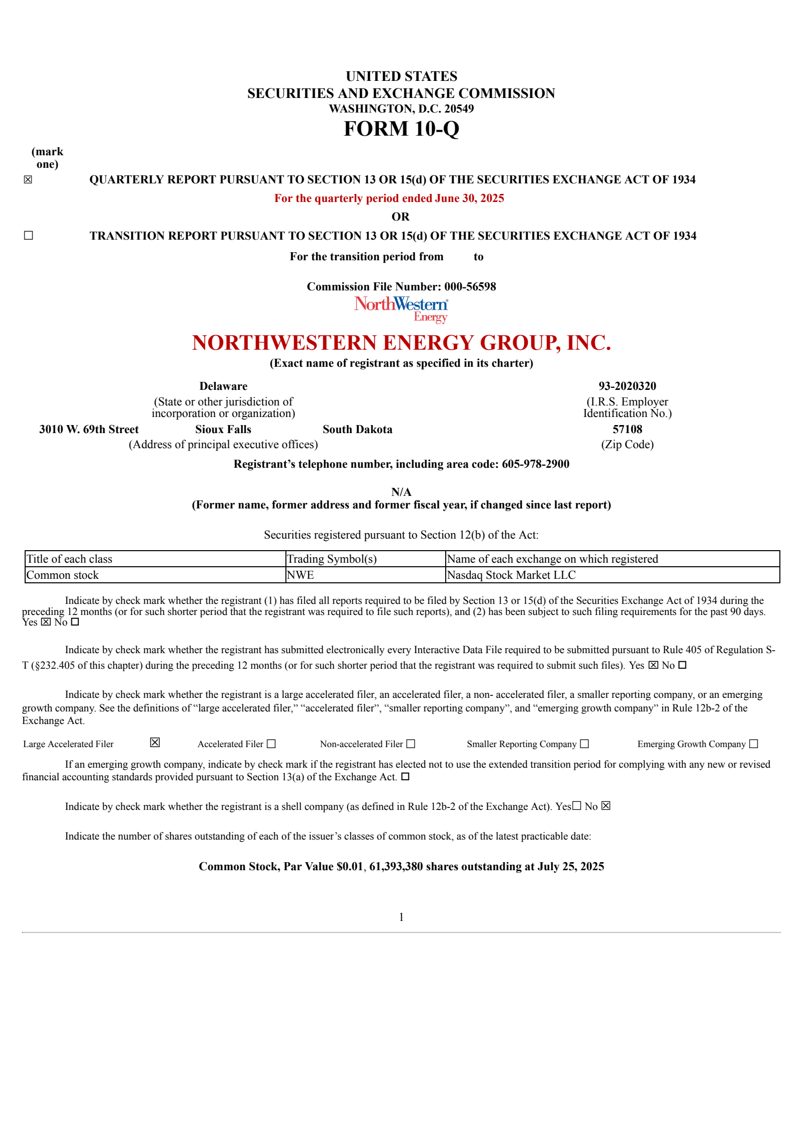 NorthWestern's Q2 2025 Quarterly Report