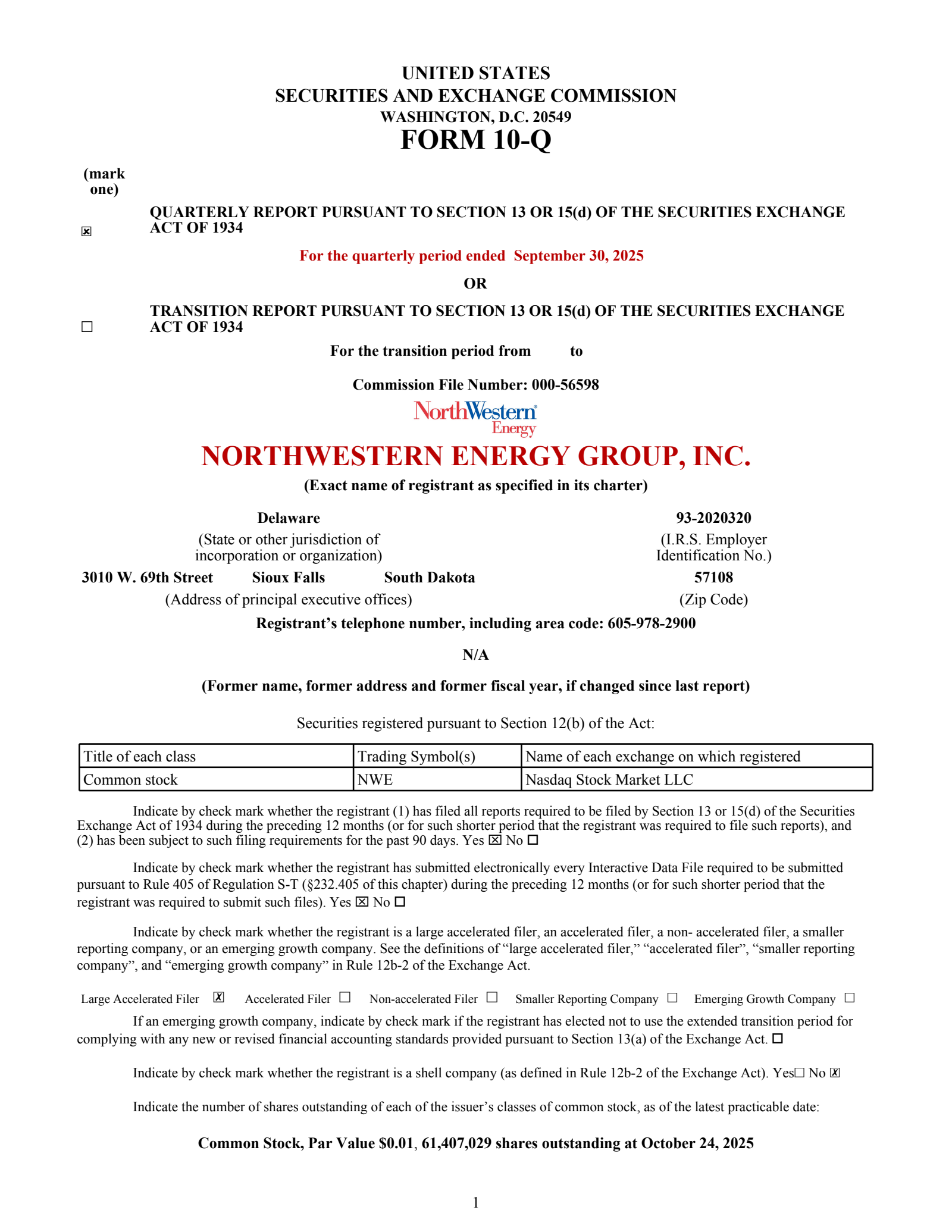 NorthWestern's Q3 2025 Quarterly report