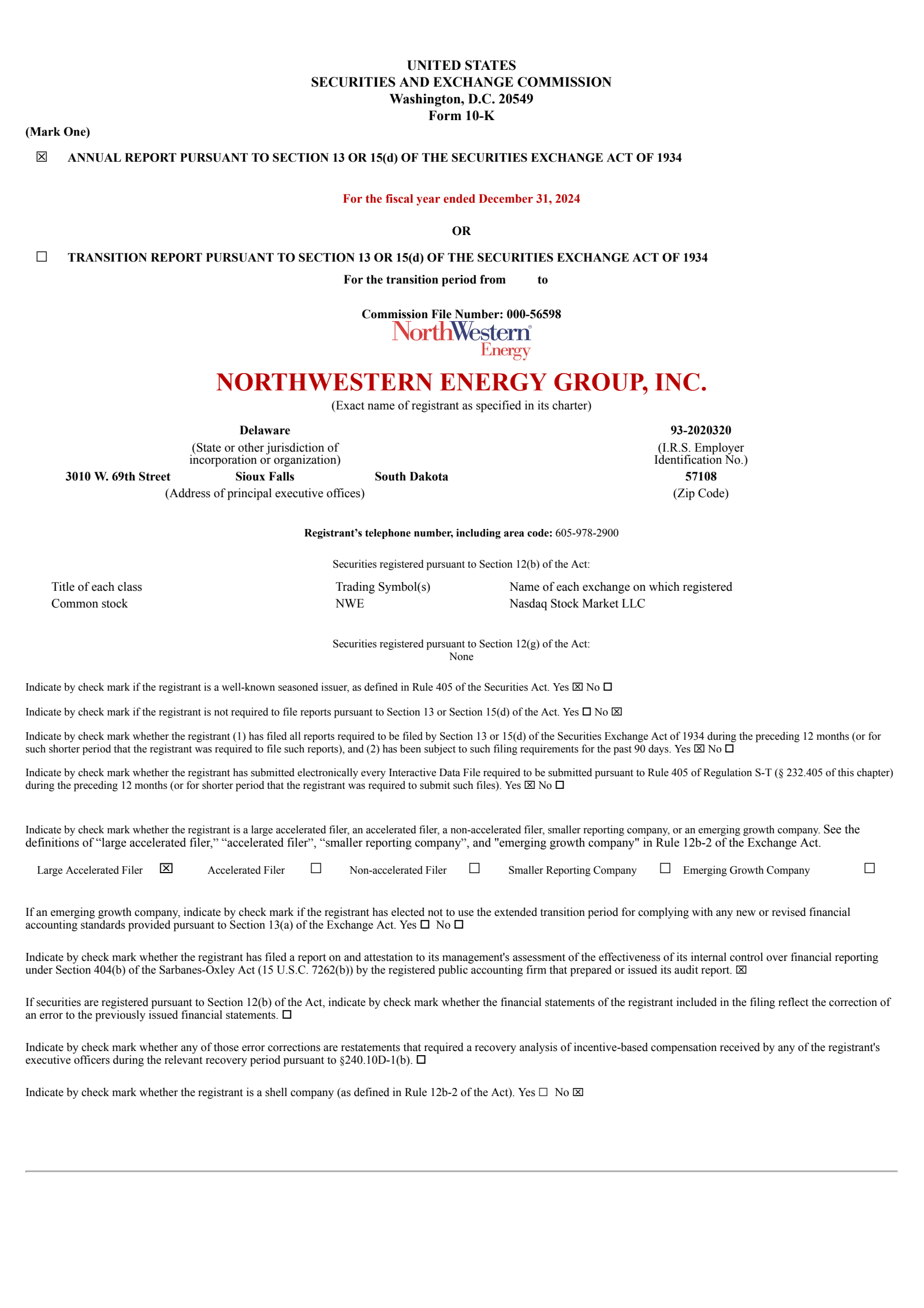 NorthWestern's Q4 2024 Annual report