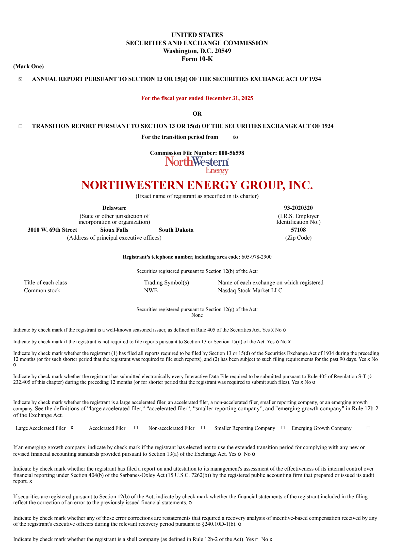 NorthWestern's Q4 2025 Annual report