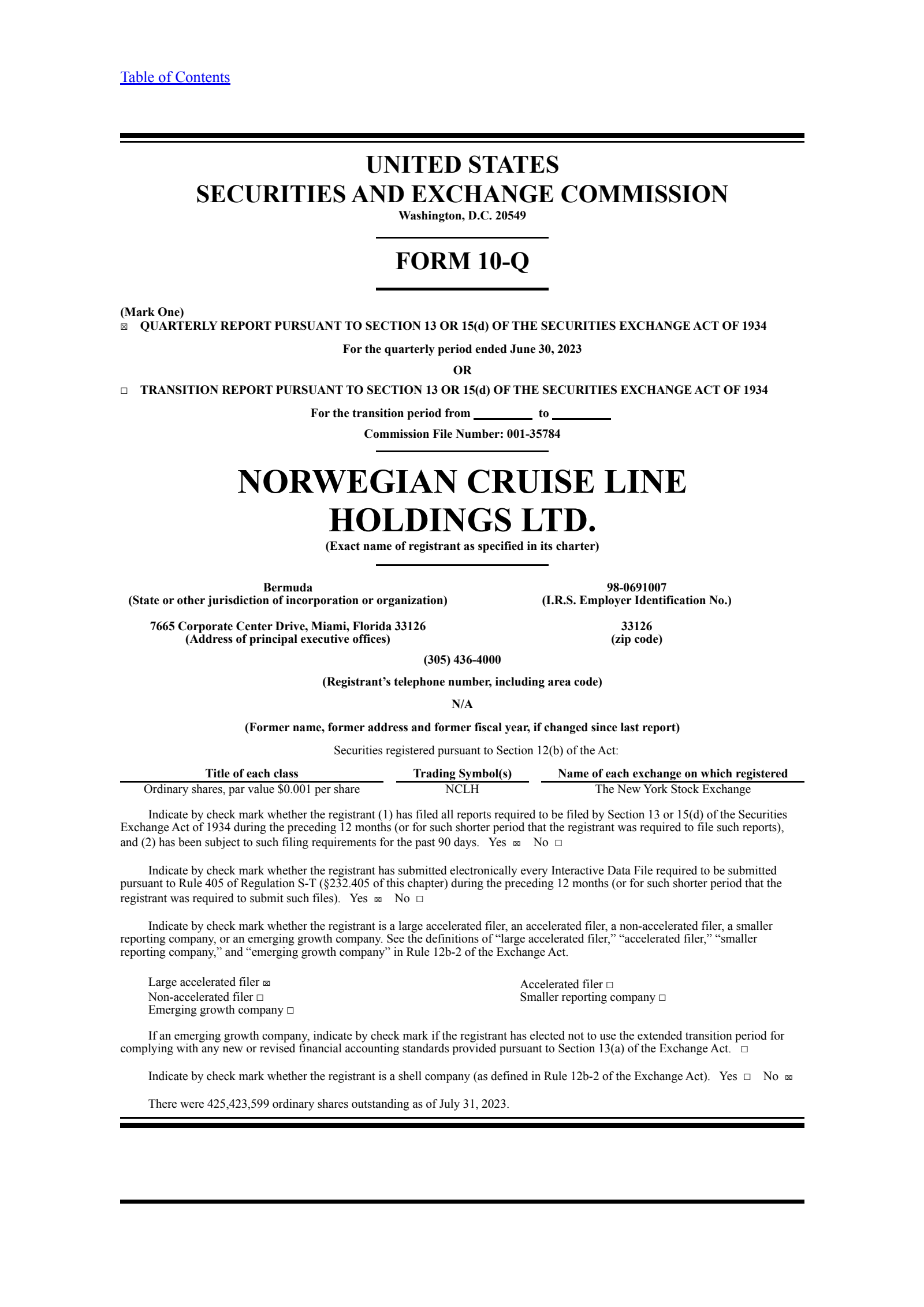 Norwegian Cruise Line's Q2 2023 Quarterly report