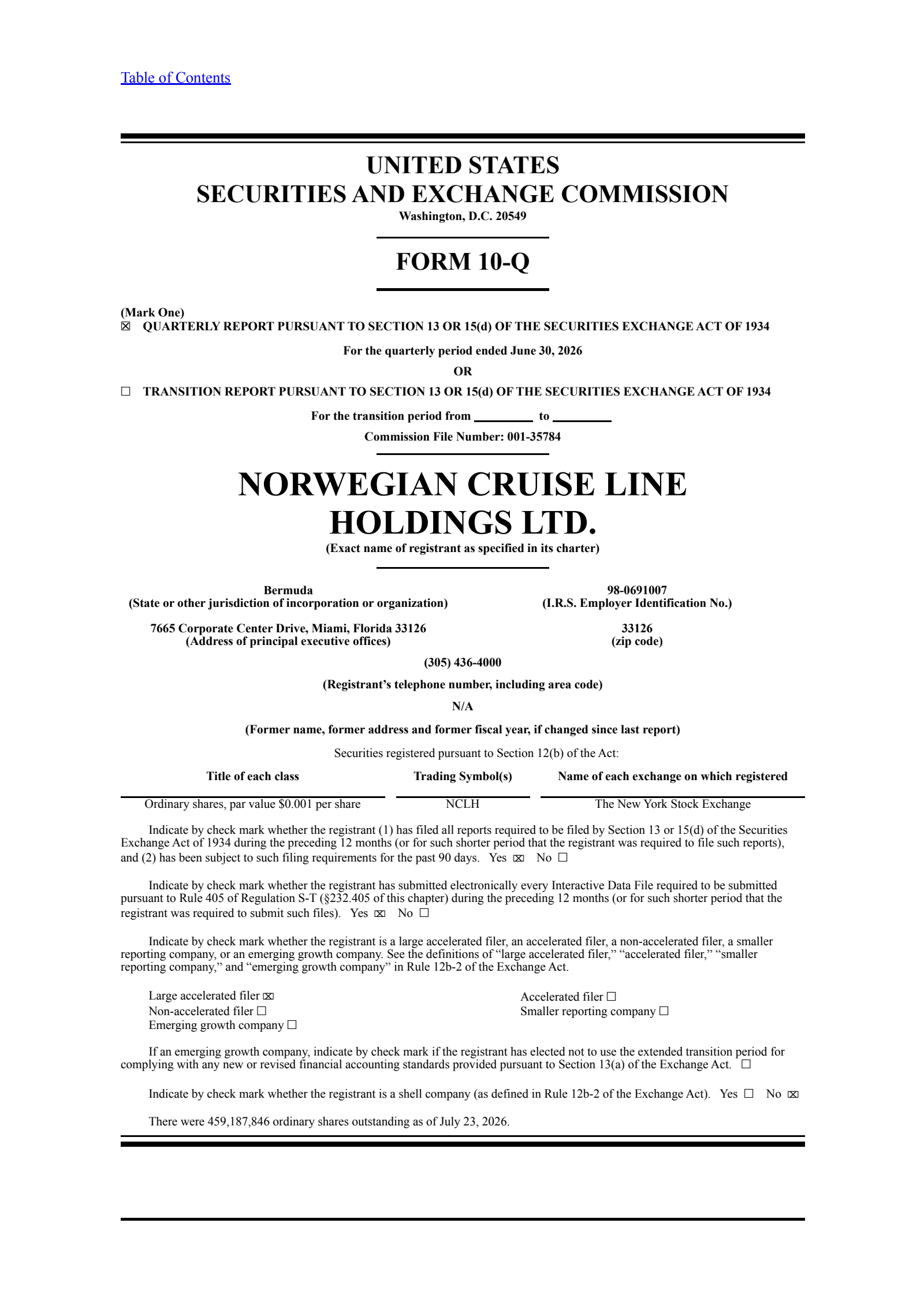 Norwegian Cruise Line's Q2 2026 Quarterly report