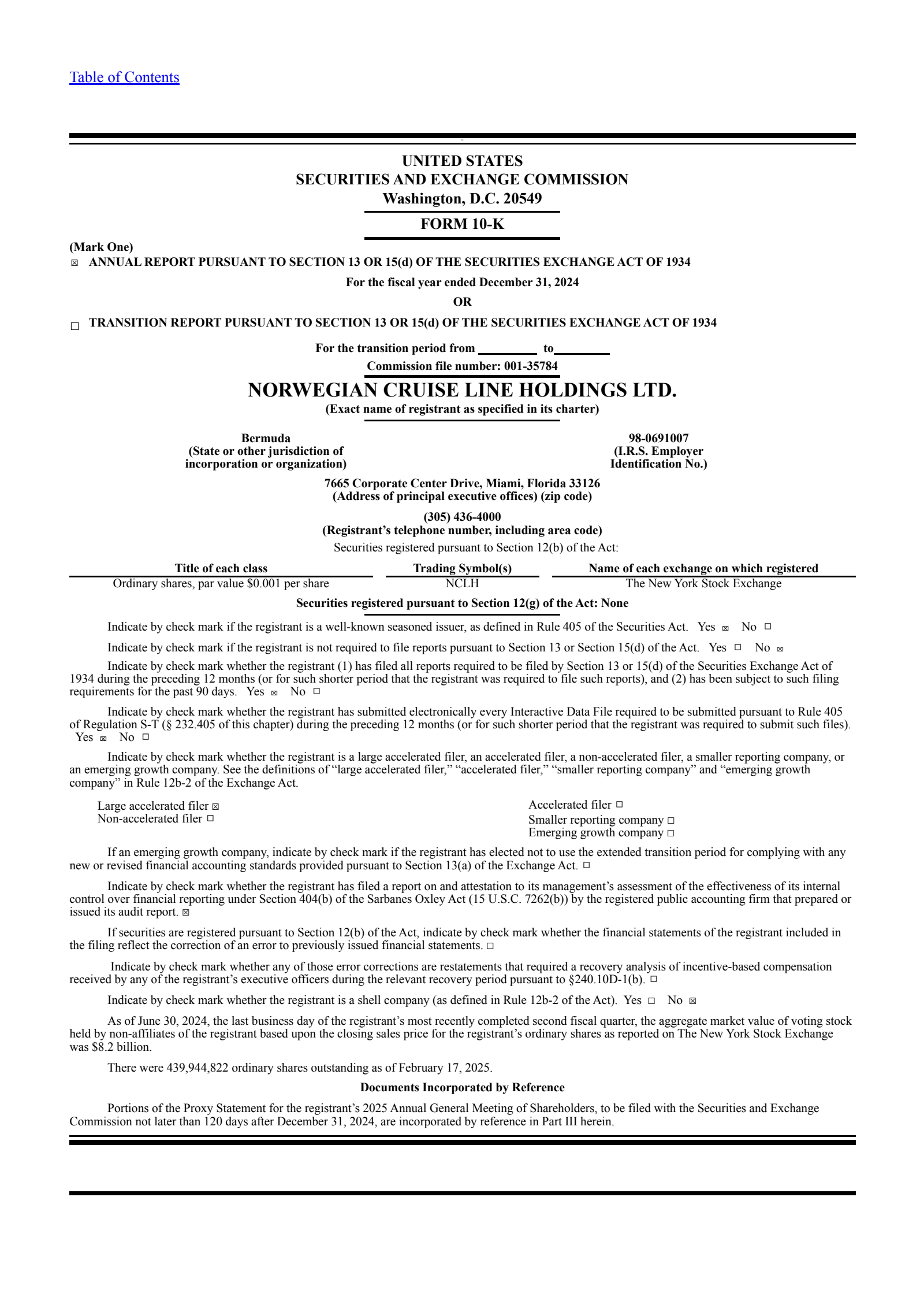 Norwegian Cruise Line's Q4 2024 Annual report