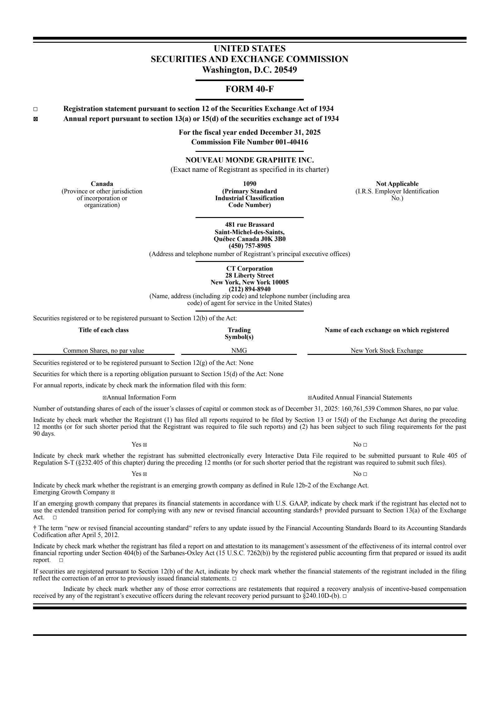 Nouveau Monde Graphite's Q4 2025 Annual report