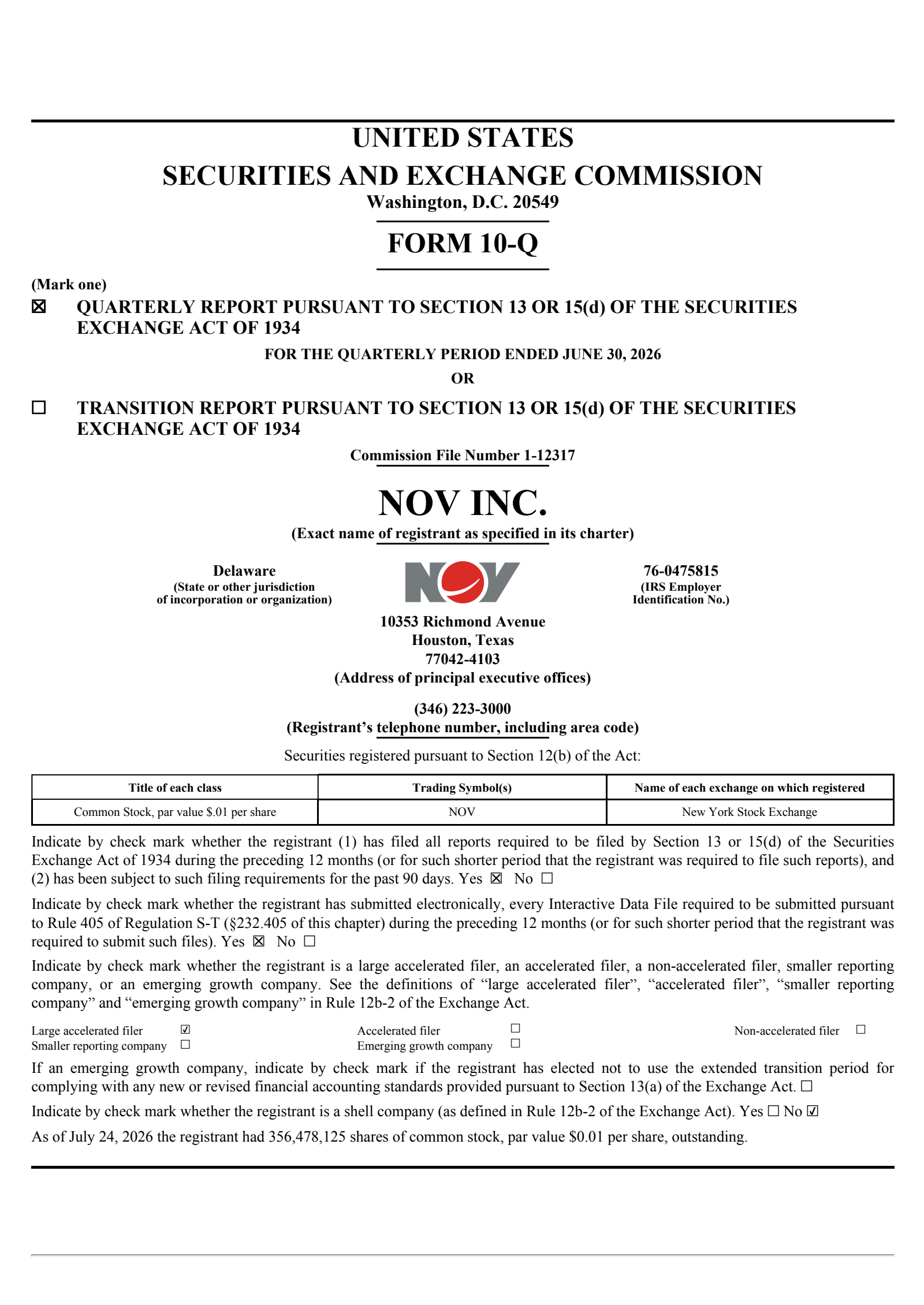 NOV's Q2 2026 Quarterly report