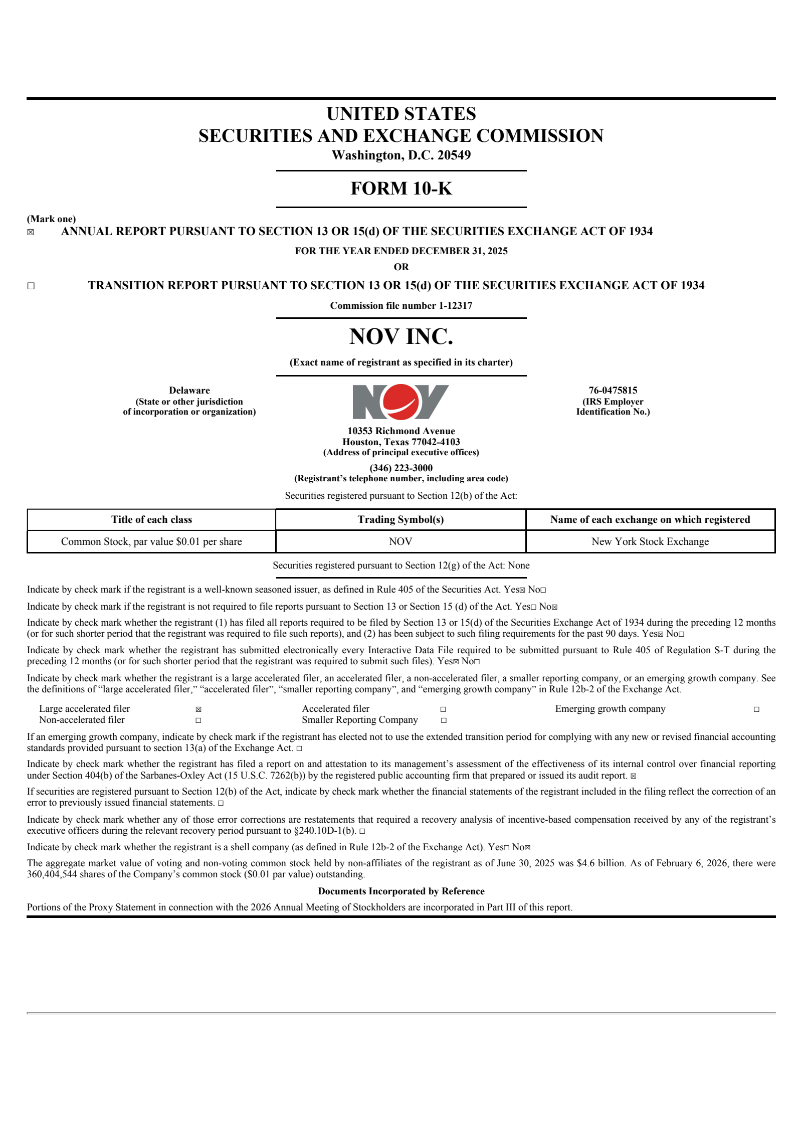 NOV's Q4 2025 Annual report