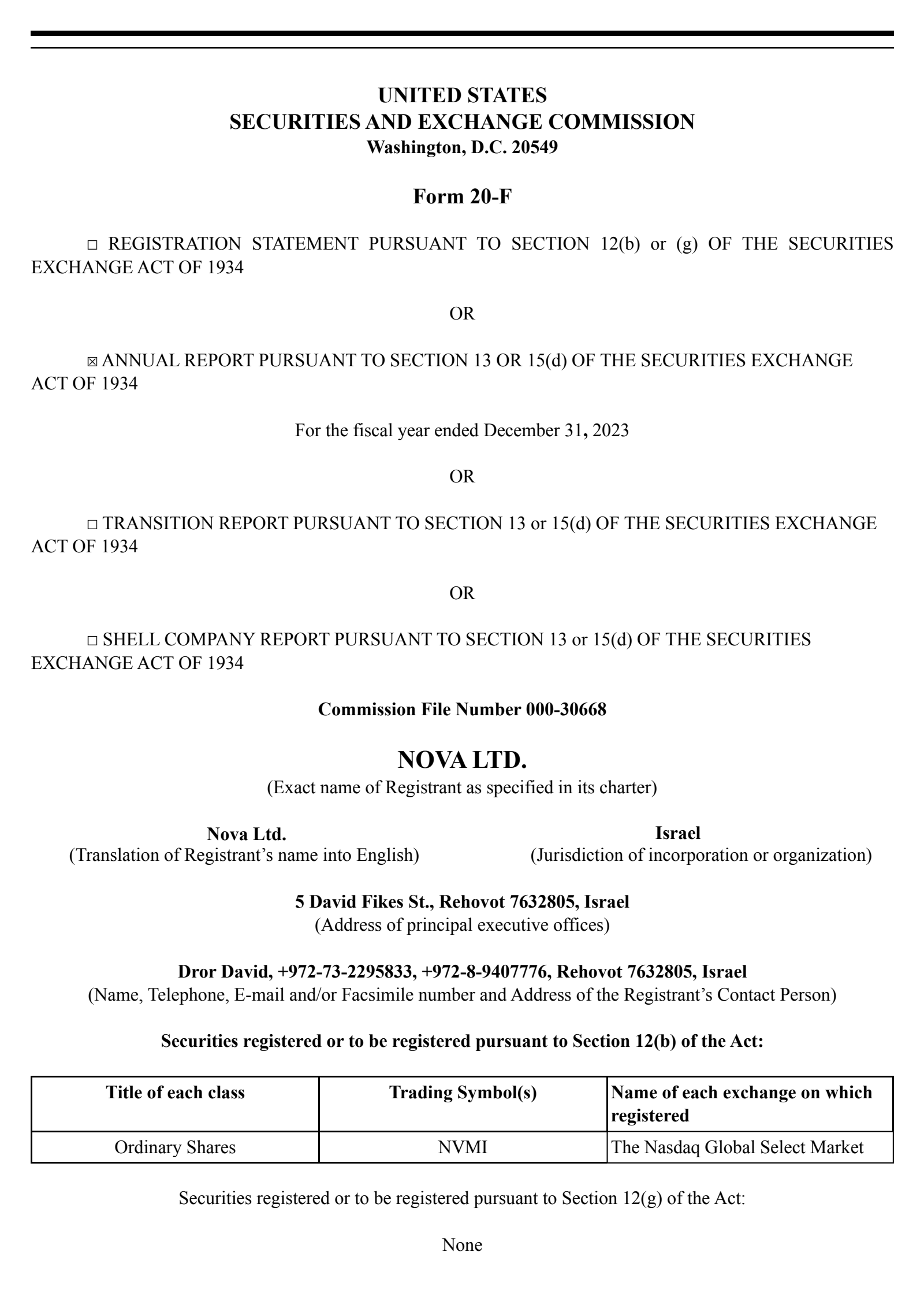 Nova's Q4 2023 Annual Report