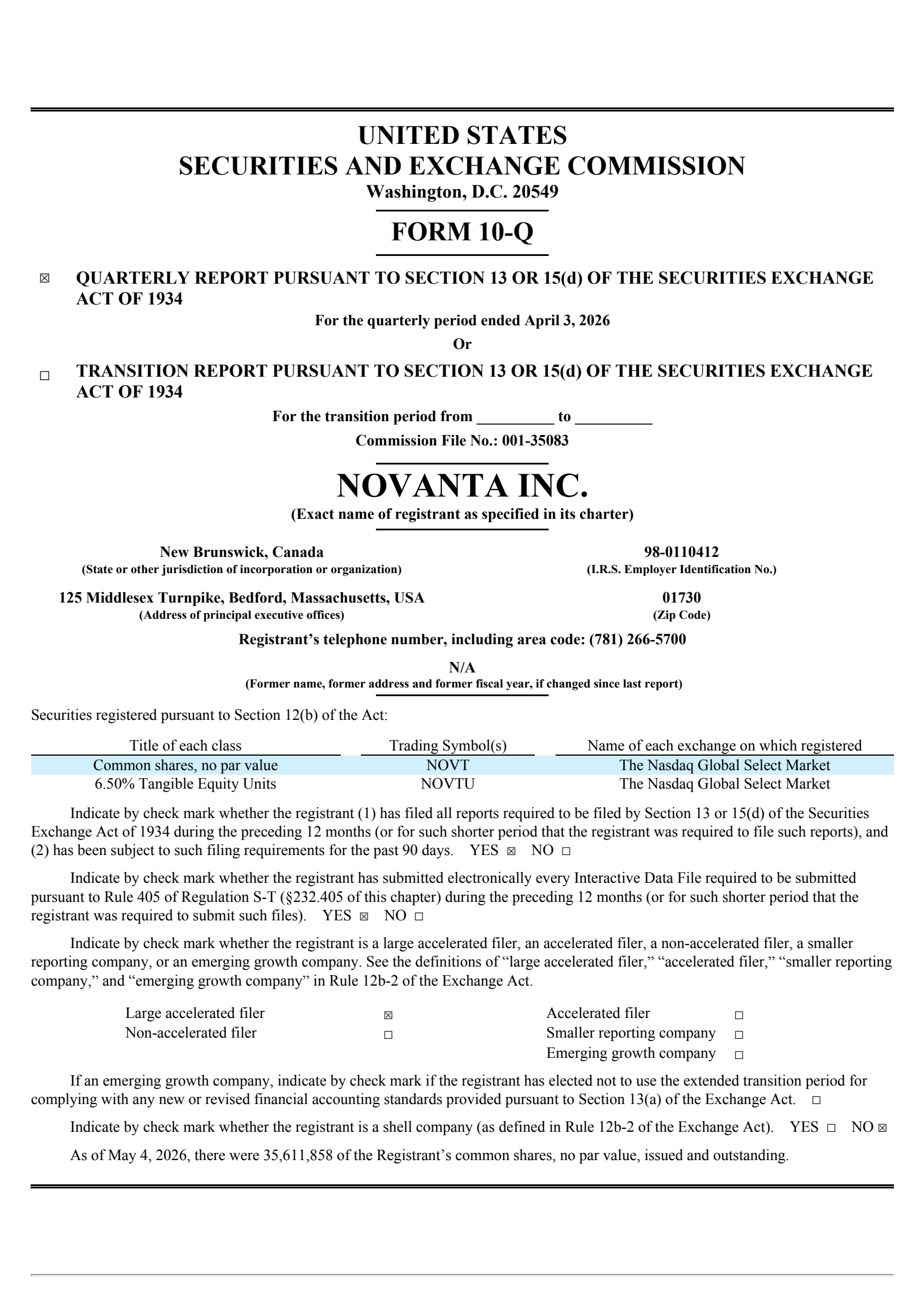 Novanta's Q1 2026 Quarterly report