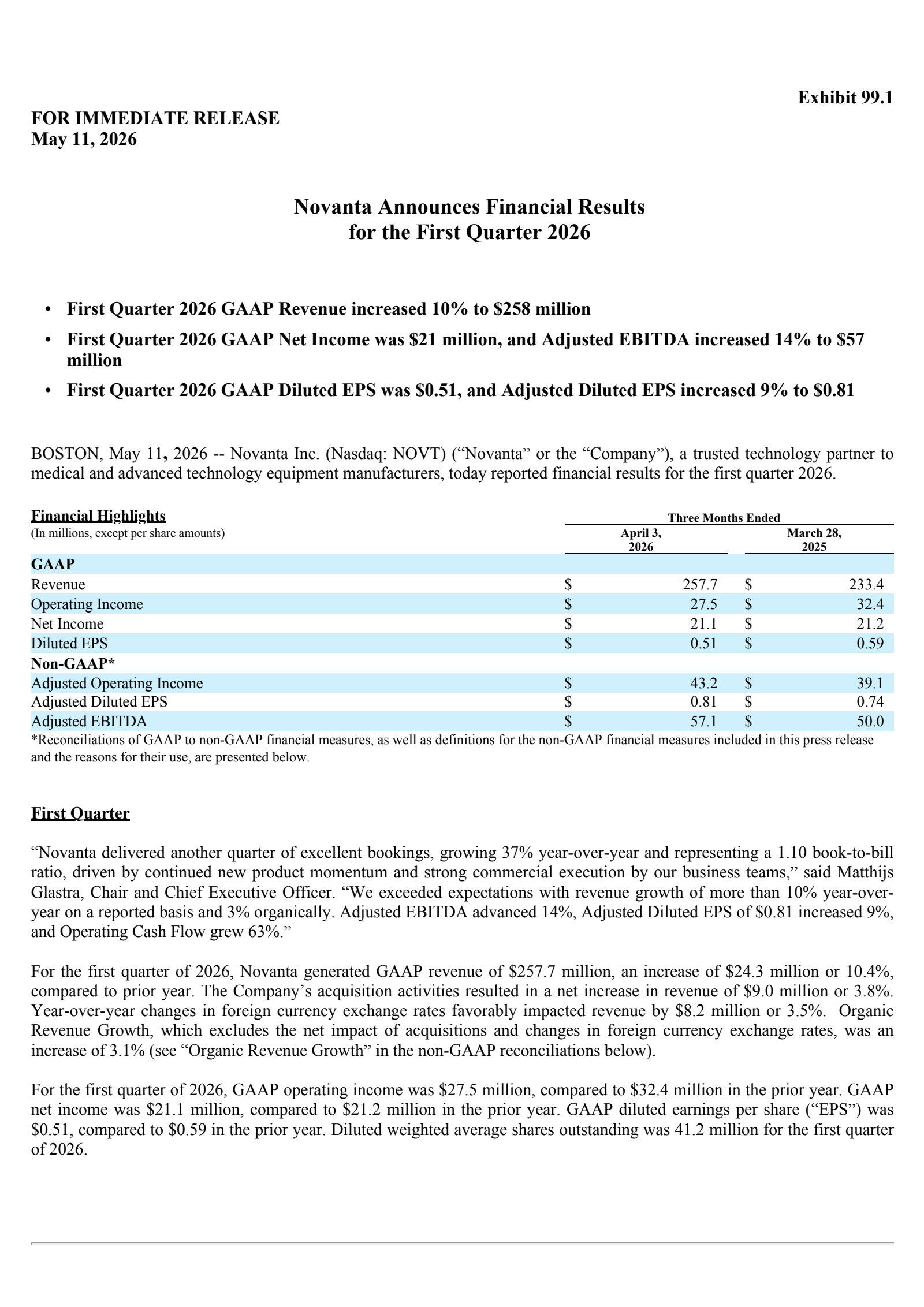 Novanta's Q1 2026 Press Release