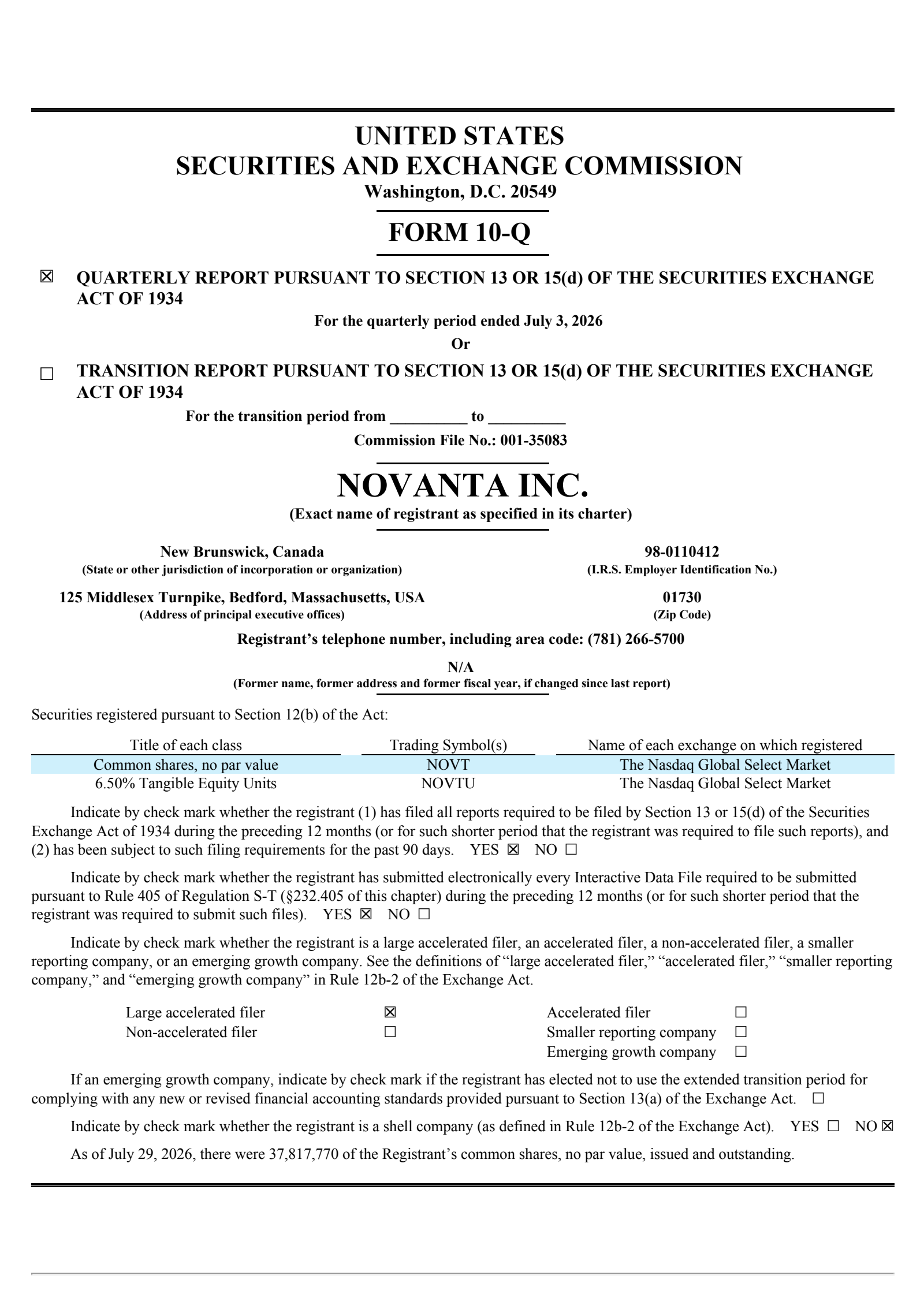 Novanta's Q2 2026 Quarterly report