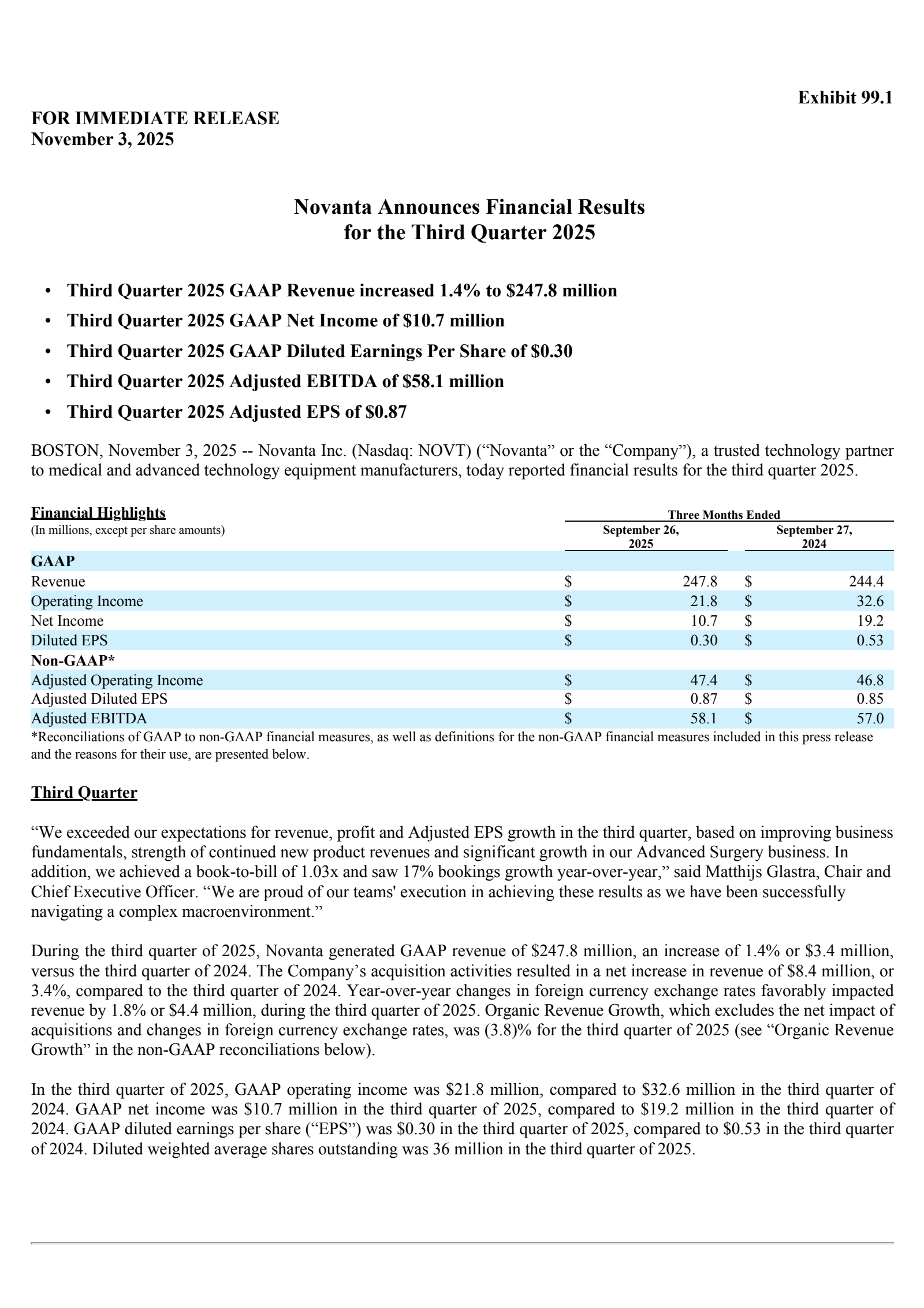Novanta's Q3 2025 Earnings Release