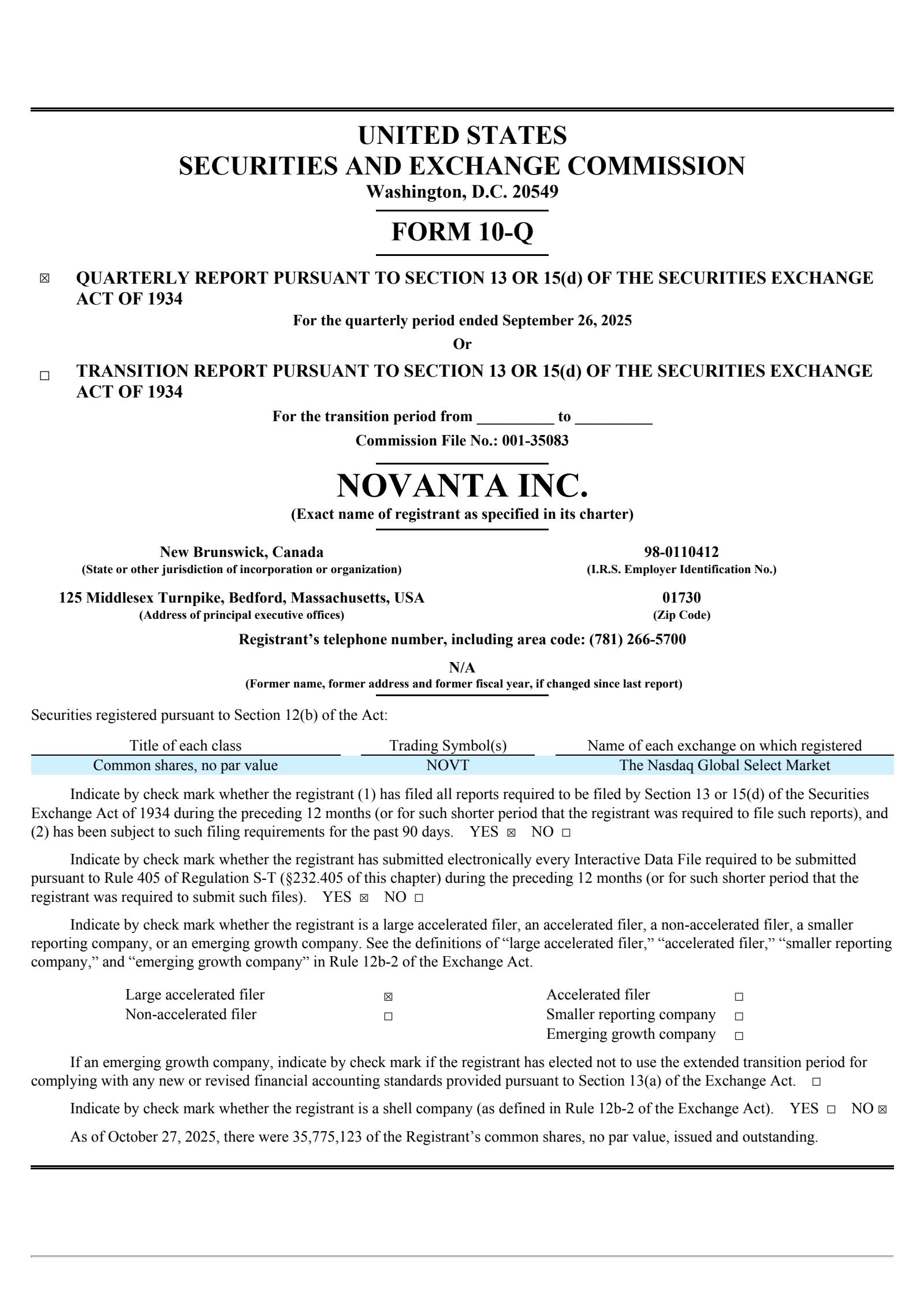 Novanta's Q3 2025 Quarterly Report